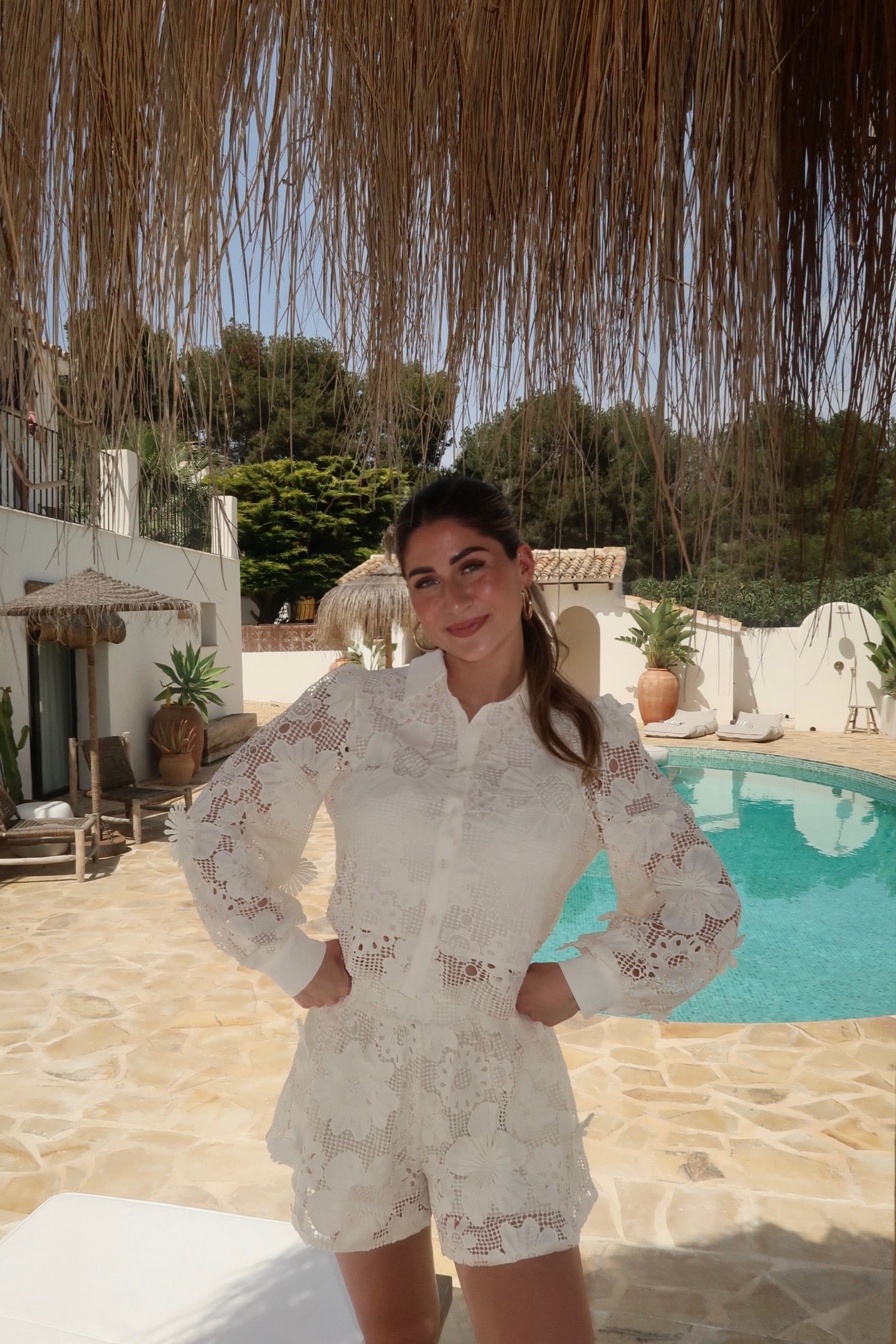 Beige crochet co-ord set women