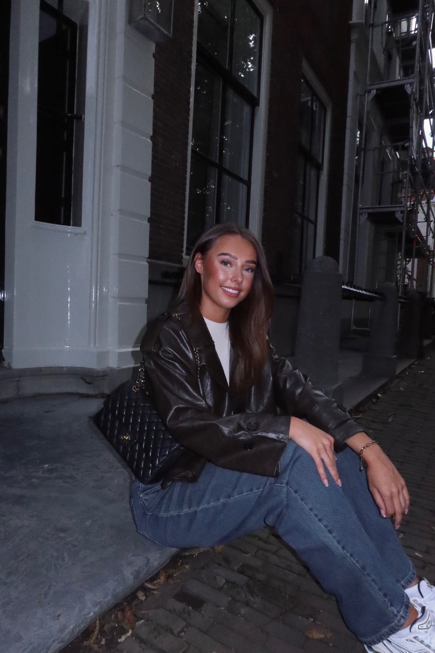 Dark washed straight leg jeans women