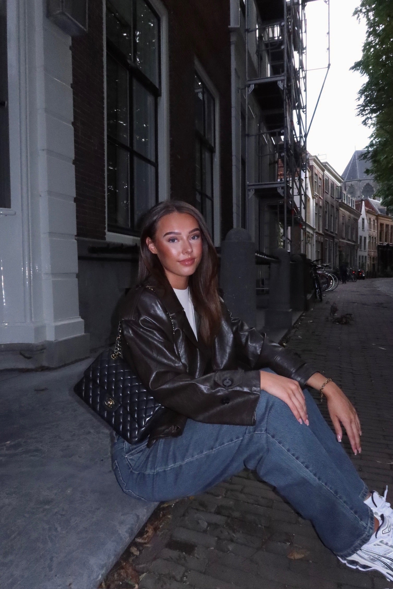 Dark washed straight leg jeans women