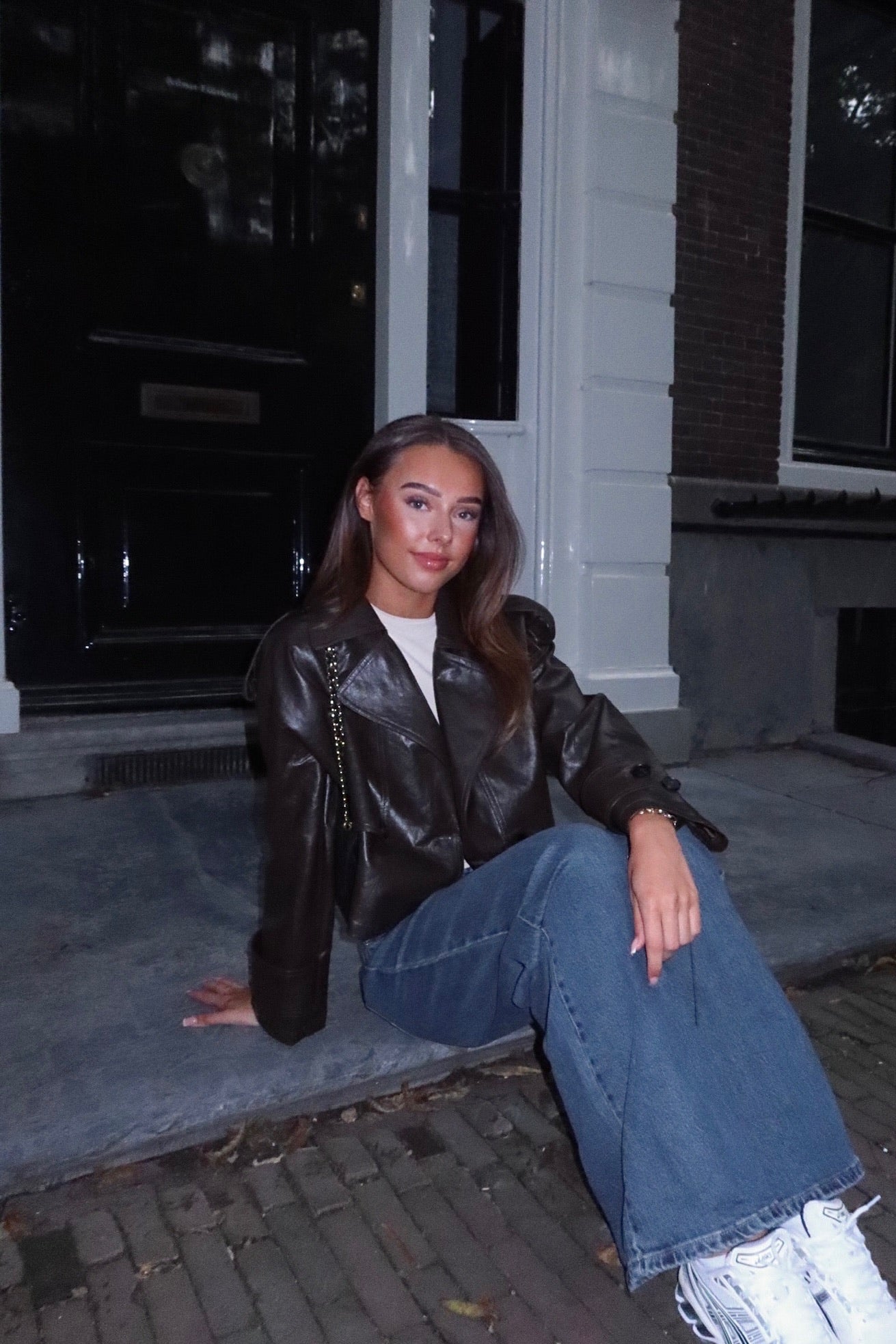 Dark washed straight leg jeans women