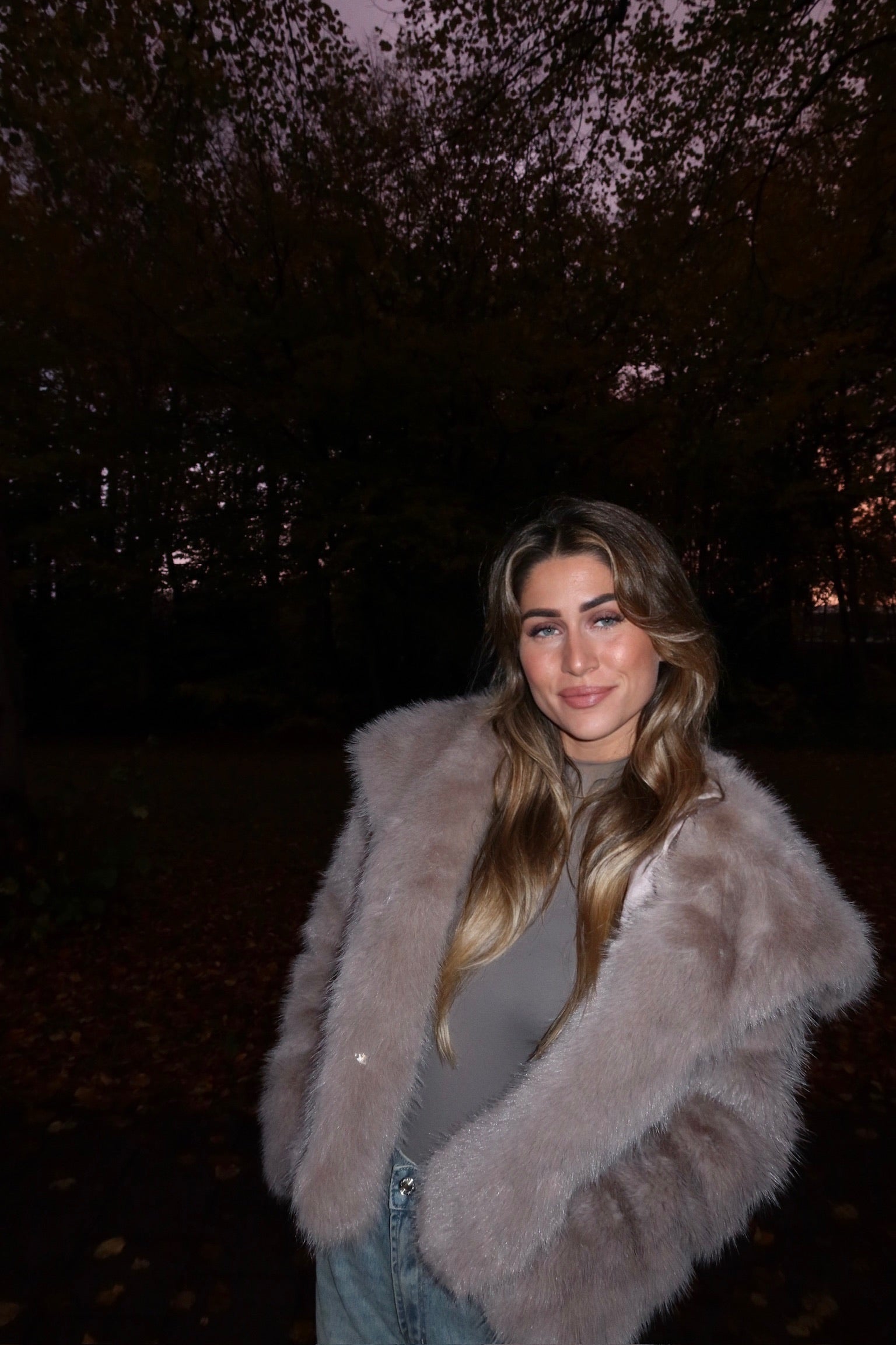 Faux fur coat beige women