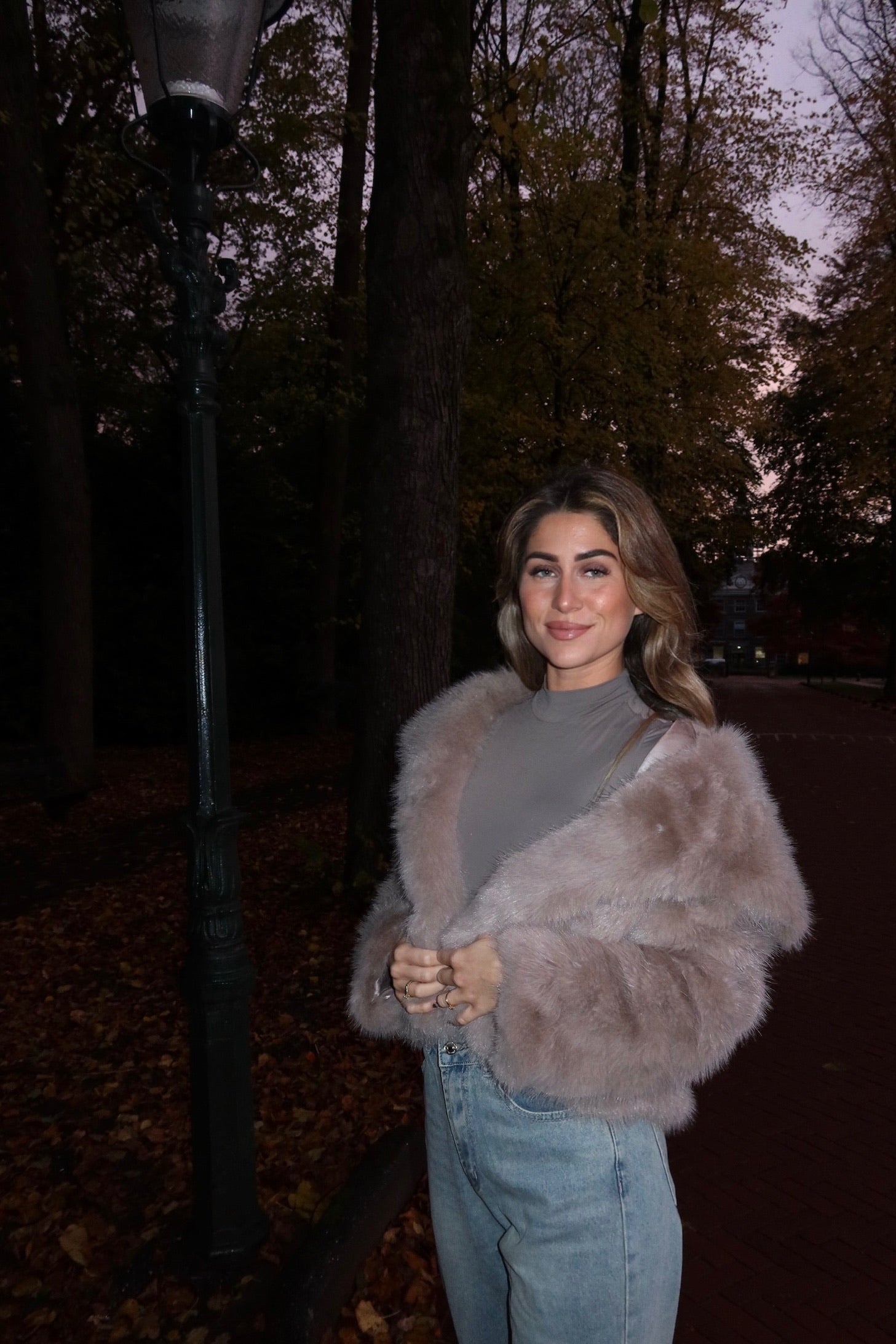 Faux fur coat beige women