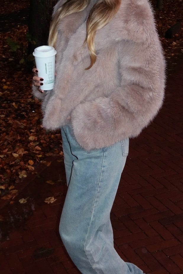 Faux fur coat beige women