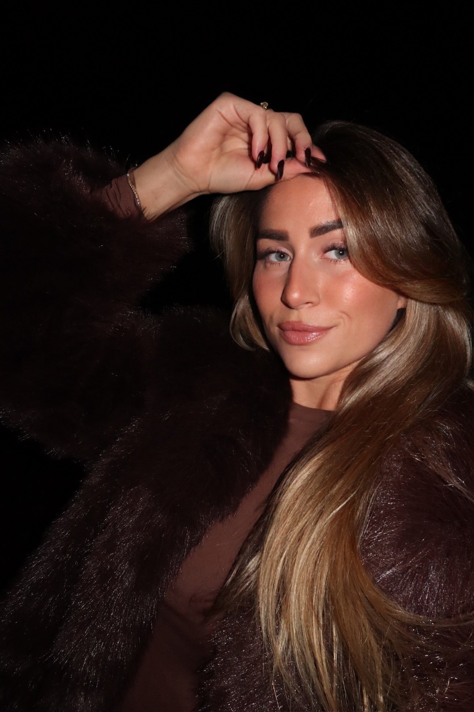 Faux fur coat choco brown women