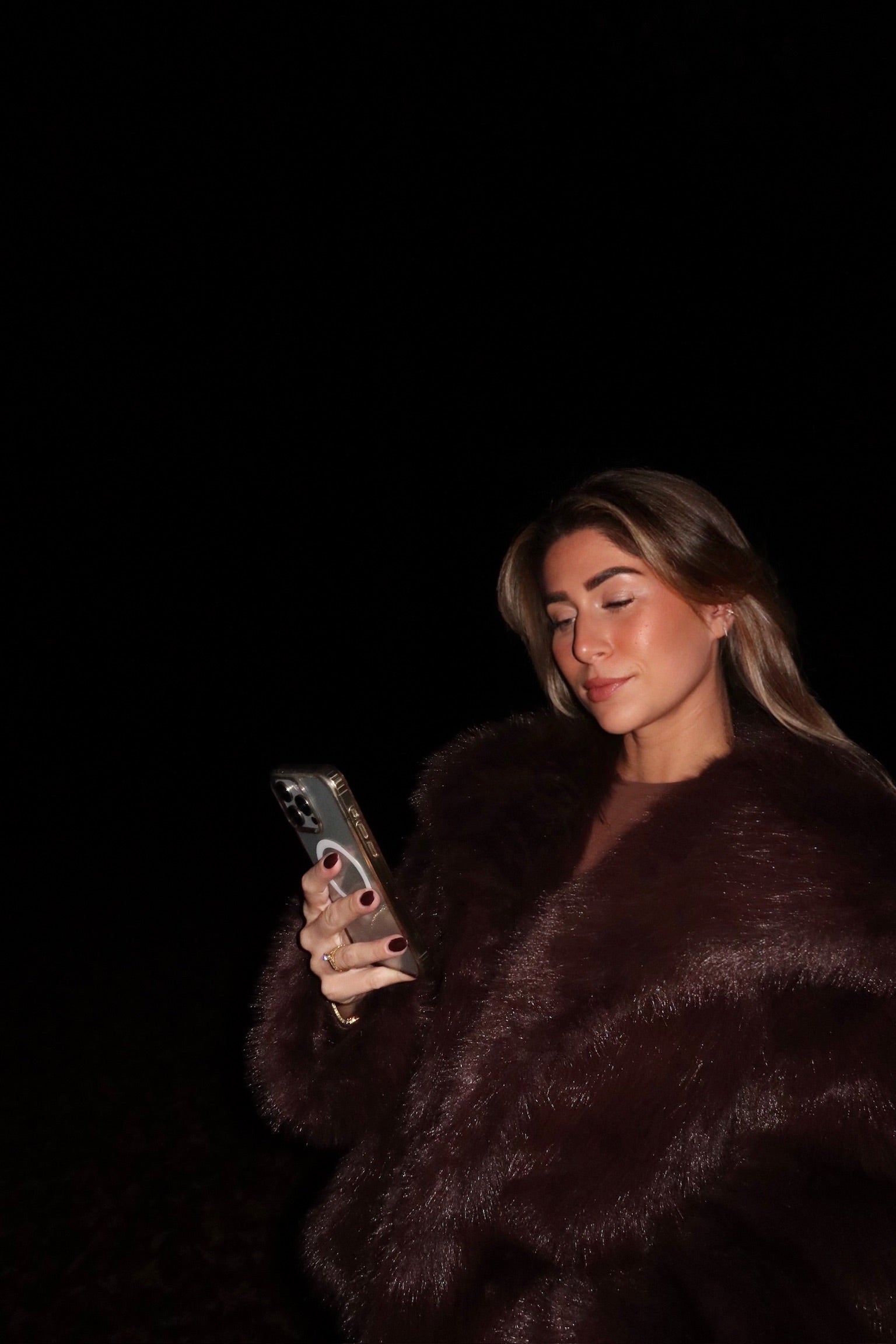 Faux fur coat choco brown women