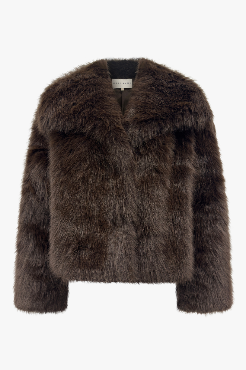 Faux fur coat choco brown women