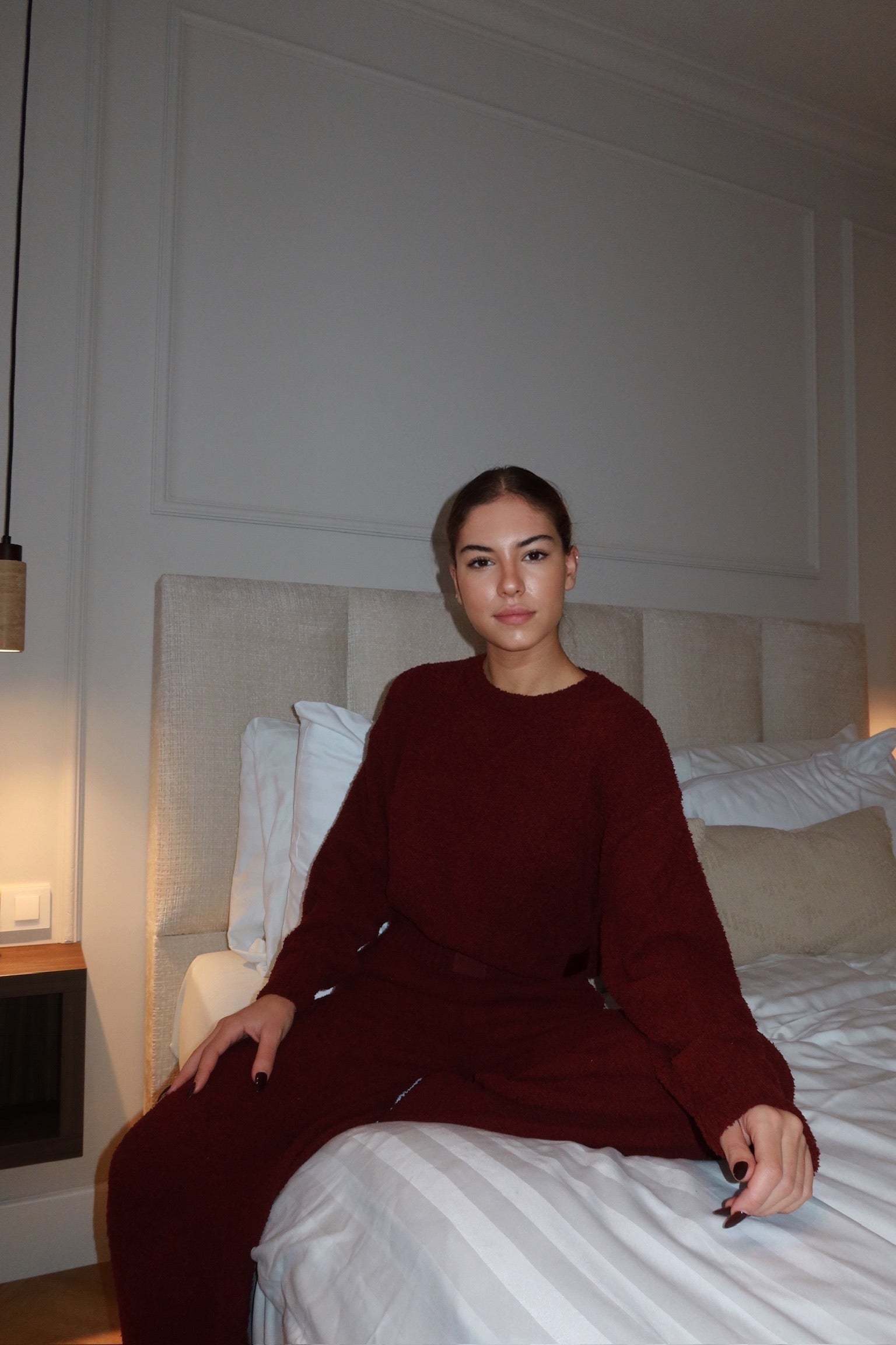 fluffy wide leg pants burgundy women