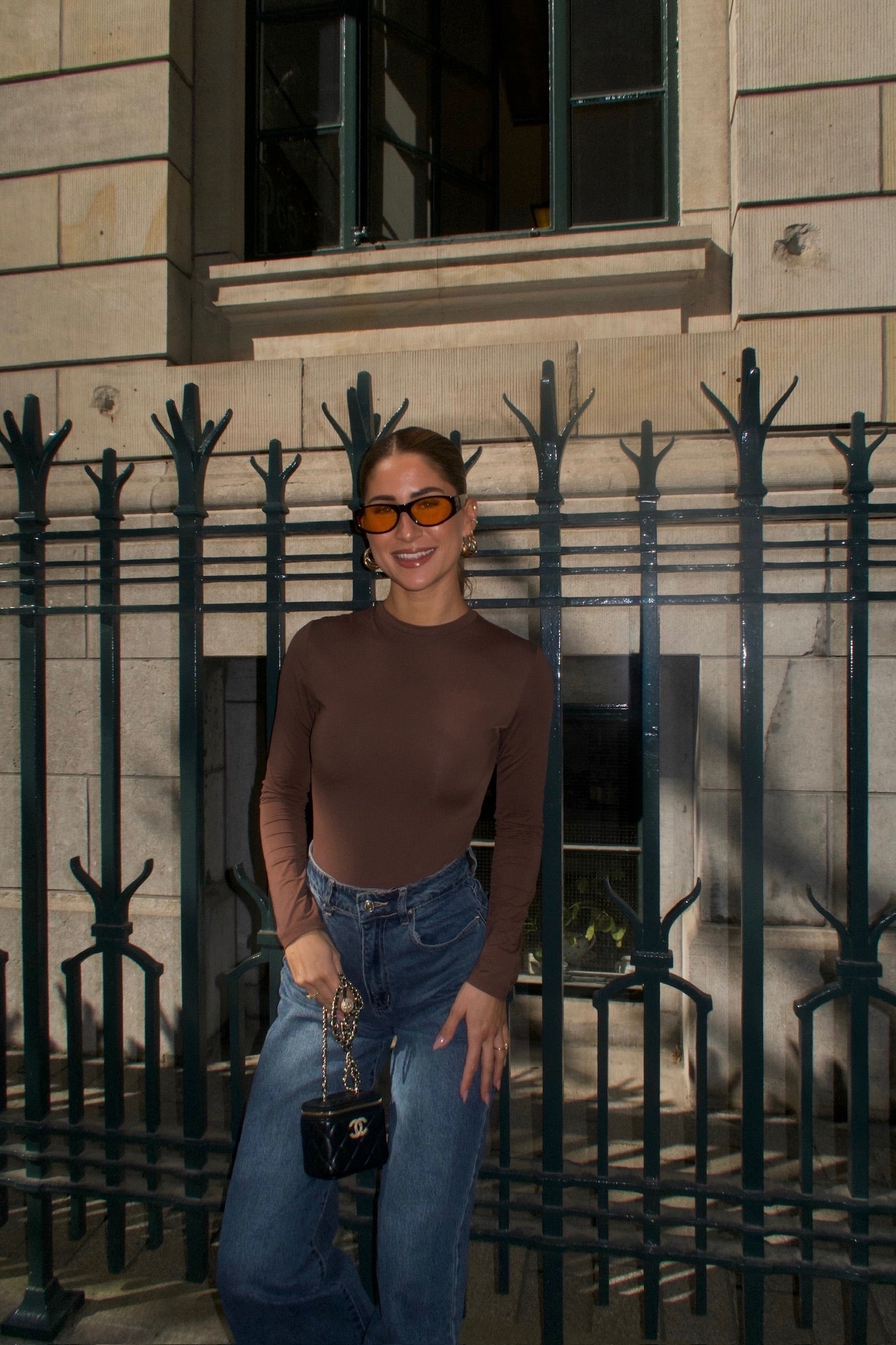 Long sleeve collar body choco brown women