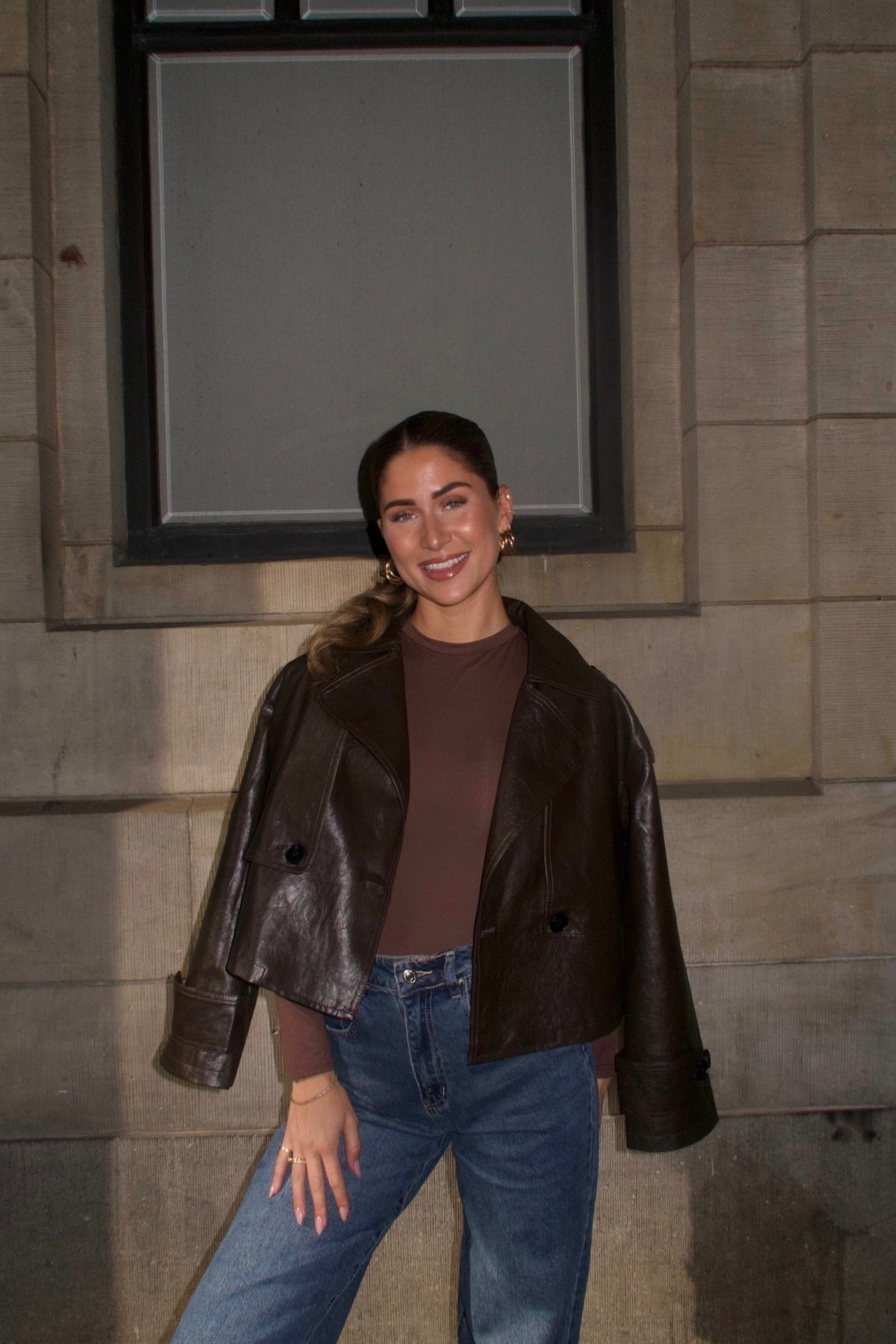 Long sleeve collar body choco brown women