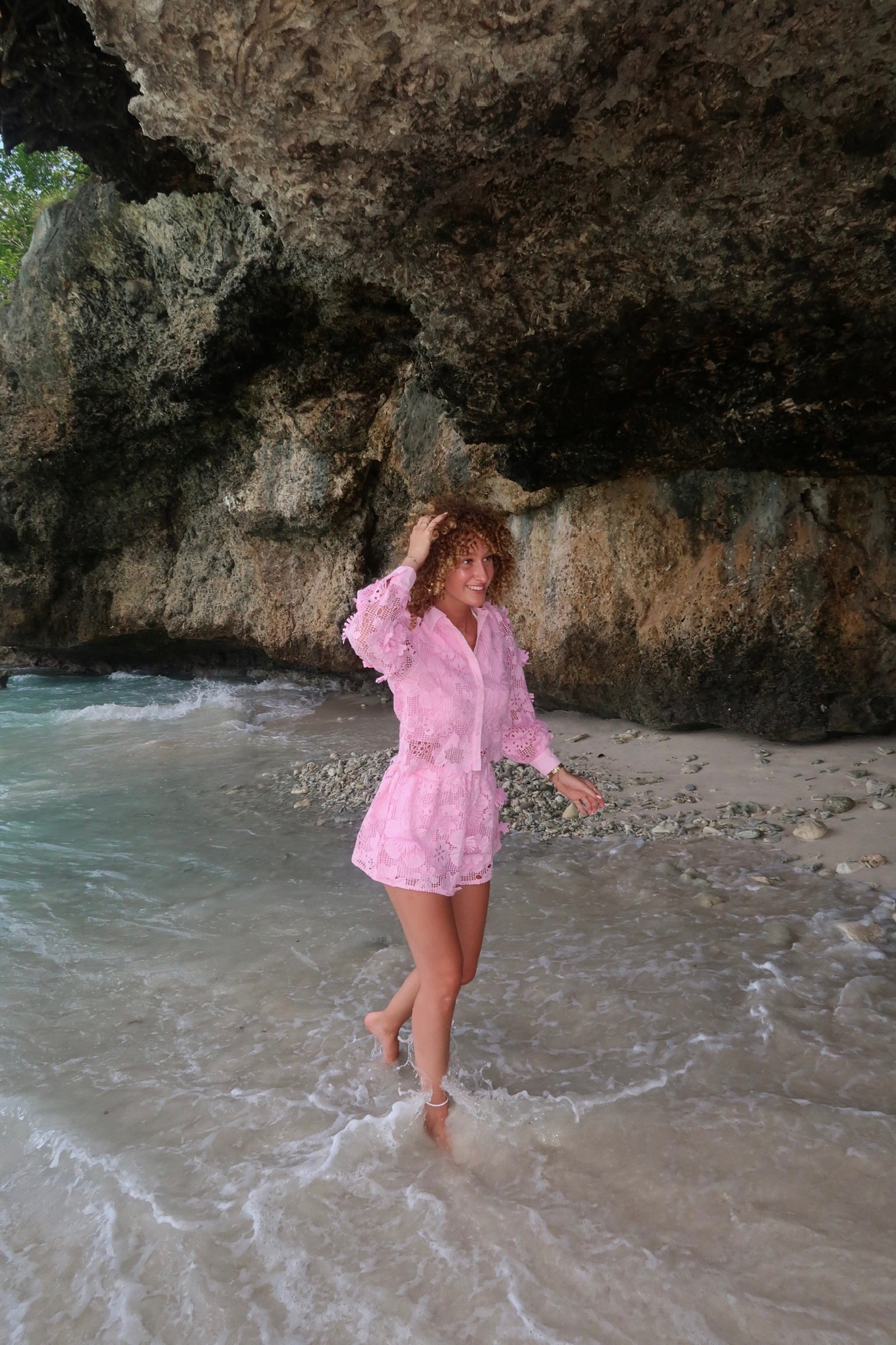 Pink crochet co-ord set women