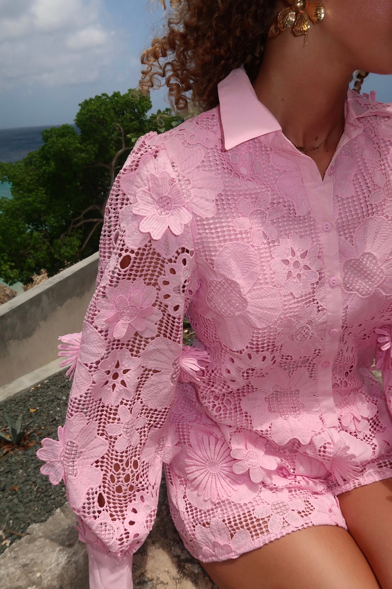 Pink crochet shorts women