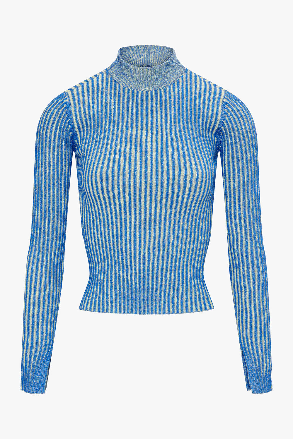 Blue knitted pullover with contrast yarn women