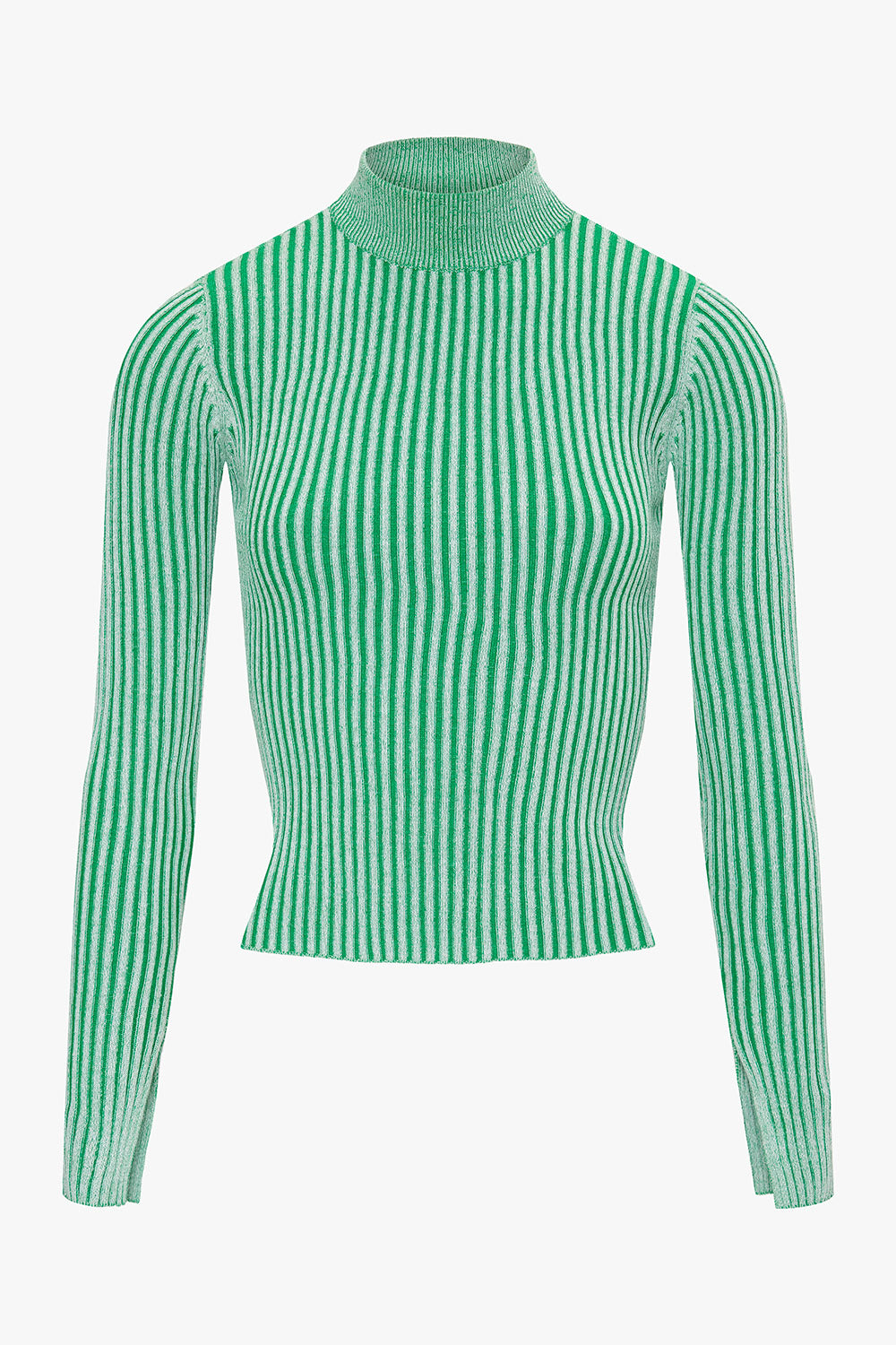 Green knitted pullover with contrast yarn women