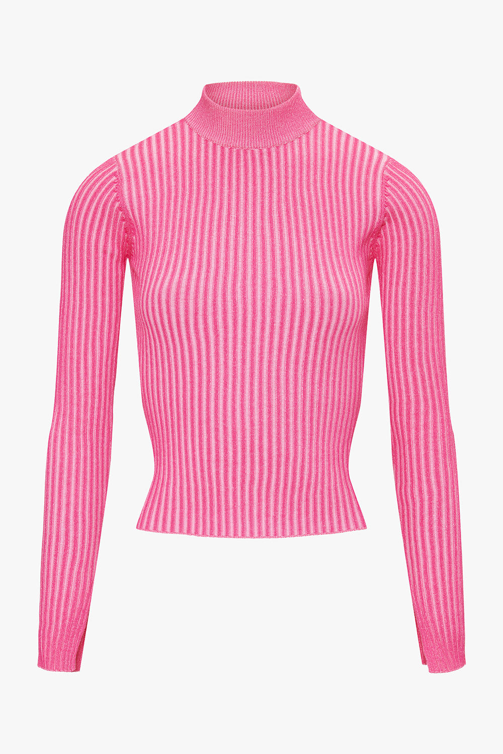 Pink knitted pullover with contrast yarn women