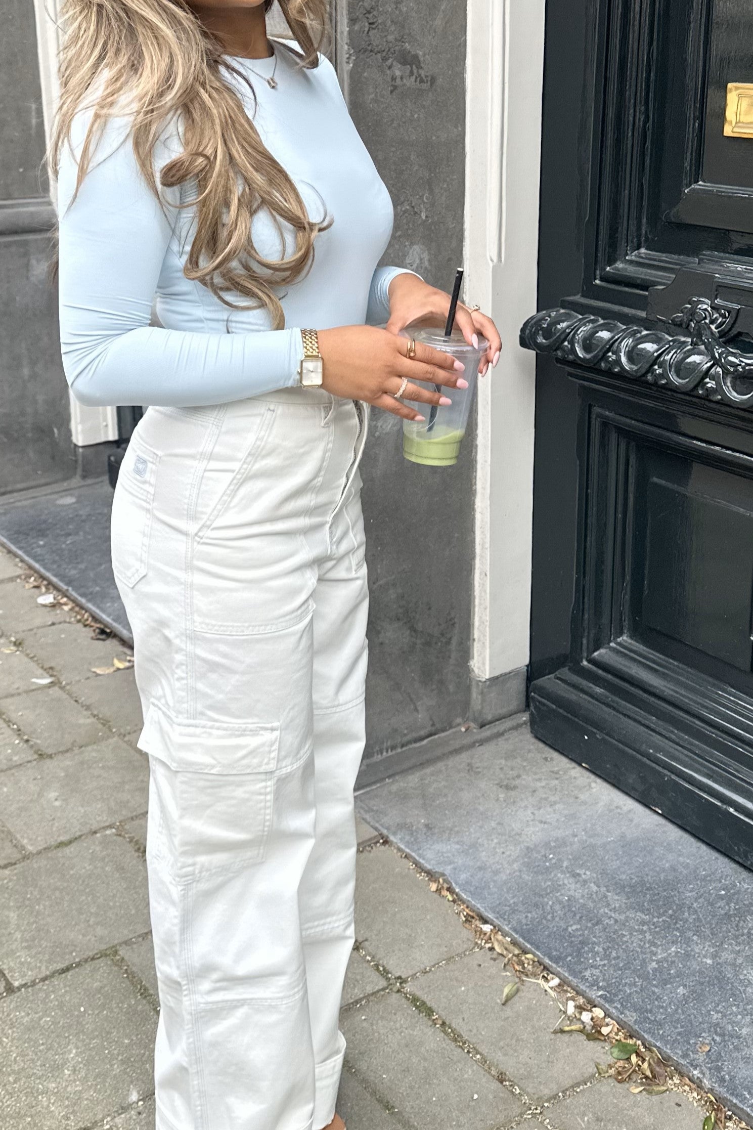 Contrast stitched cargo off-white women