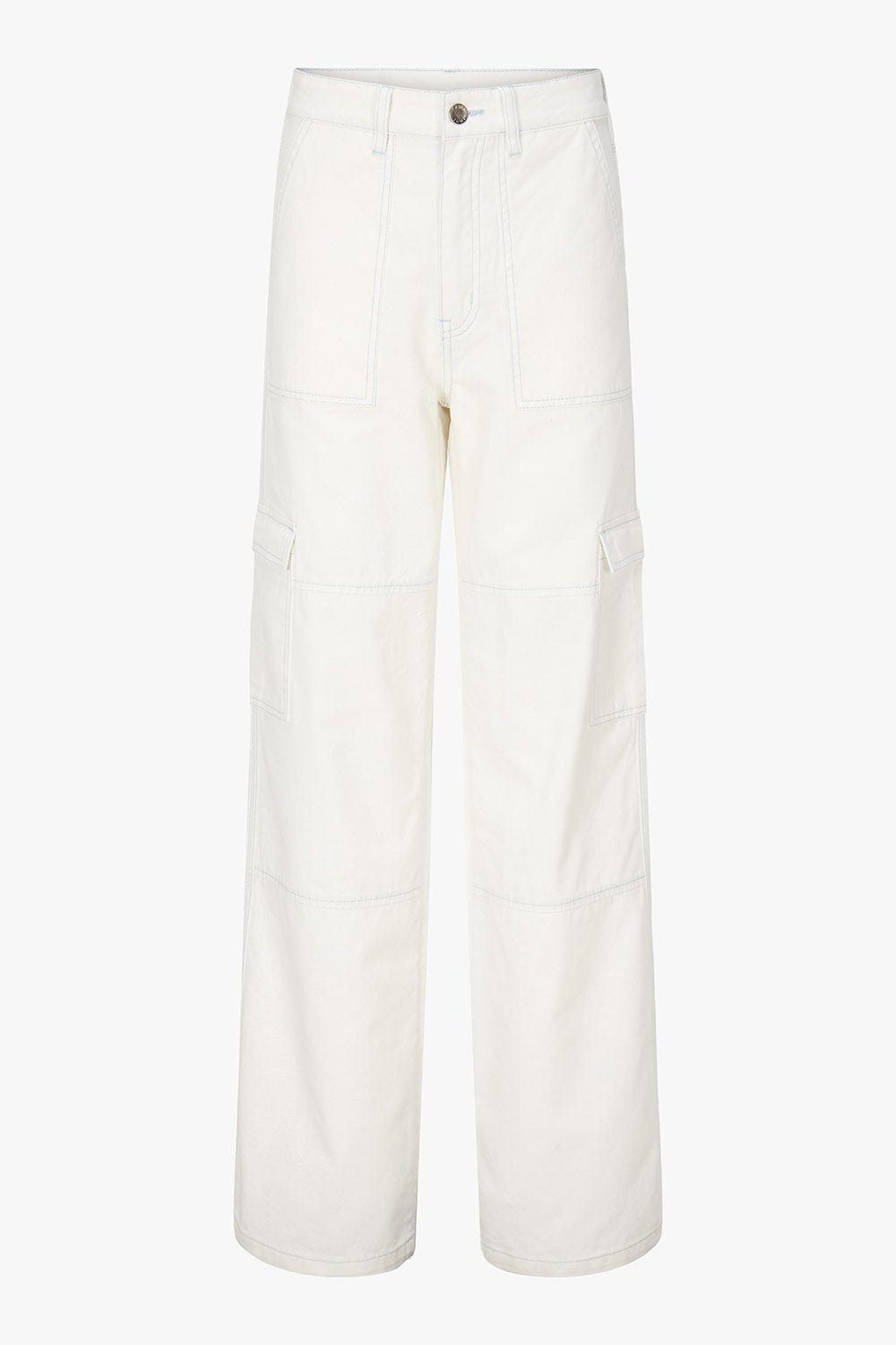 contrast stitched cargo pants front view women — KATE JUNE