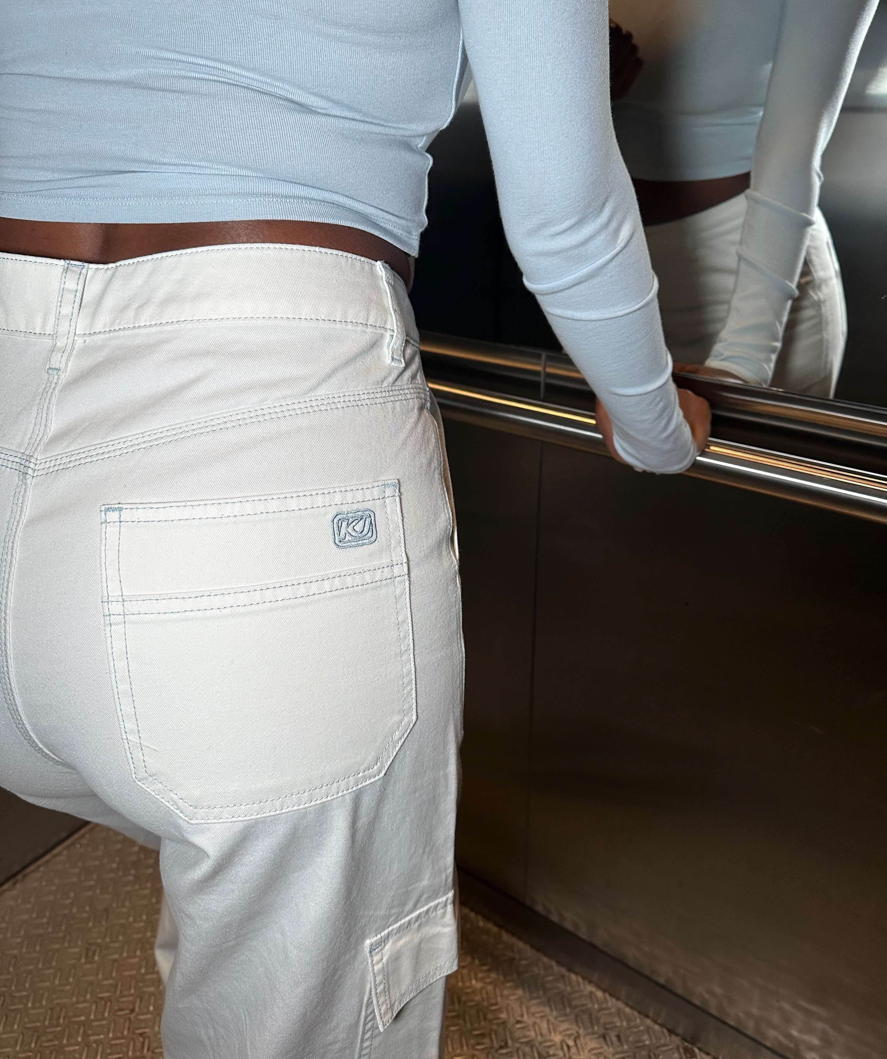 contrast stitched cargo pants back pockets women — KATE JUNE