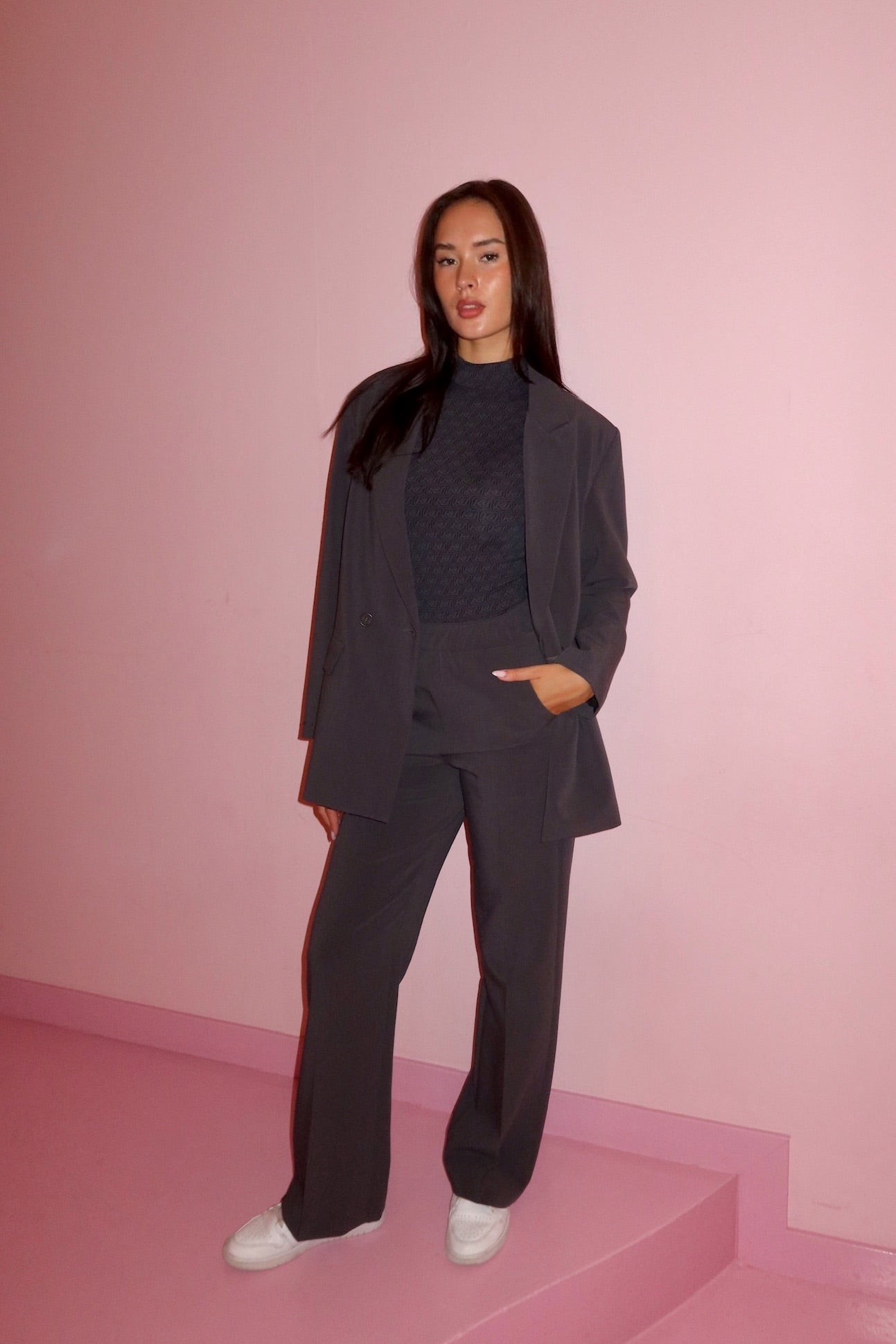 Co-ord set blazer suitpants kit dark grey women