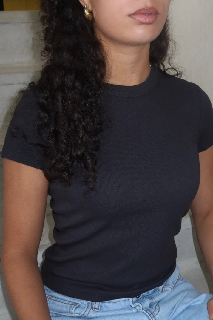 Garment dyed tee dark grey women