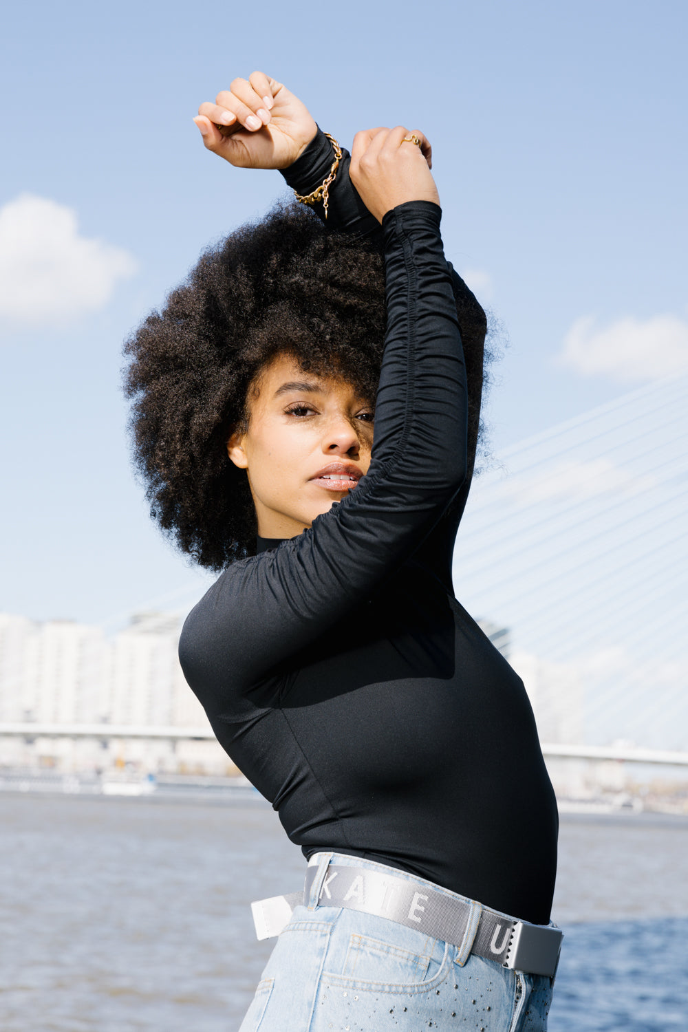 Gathered longsleeve body black women