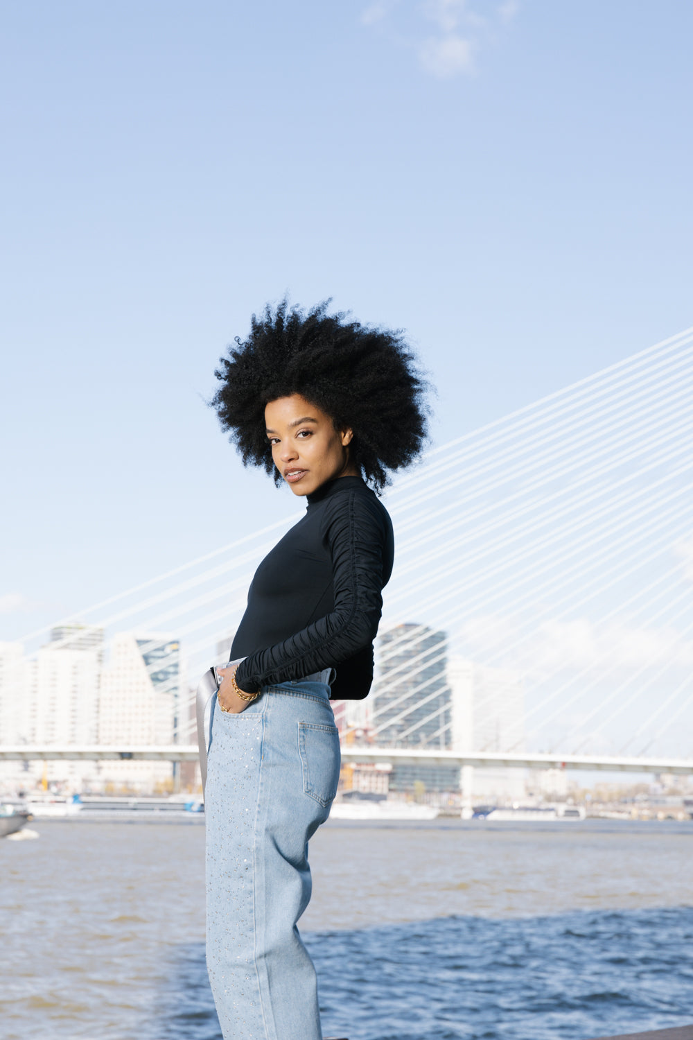 Gathered longsleeve body black women