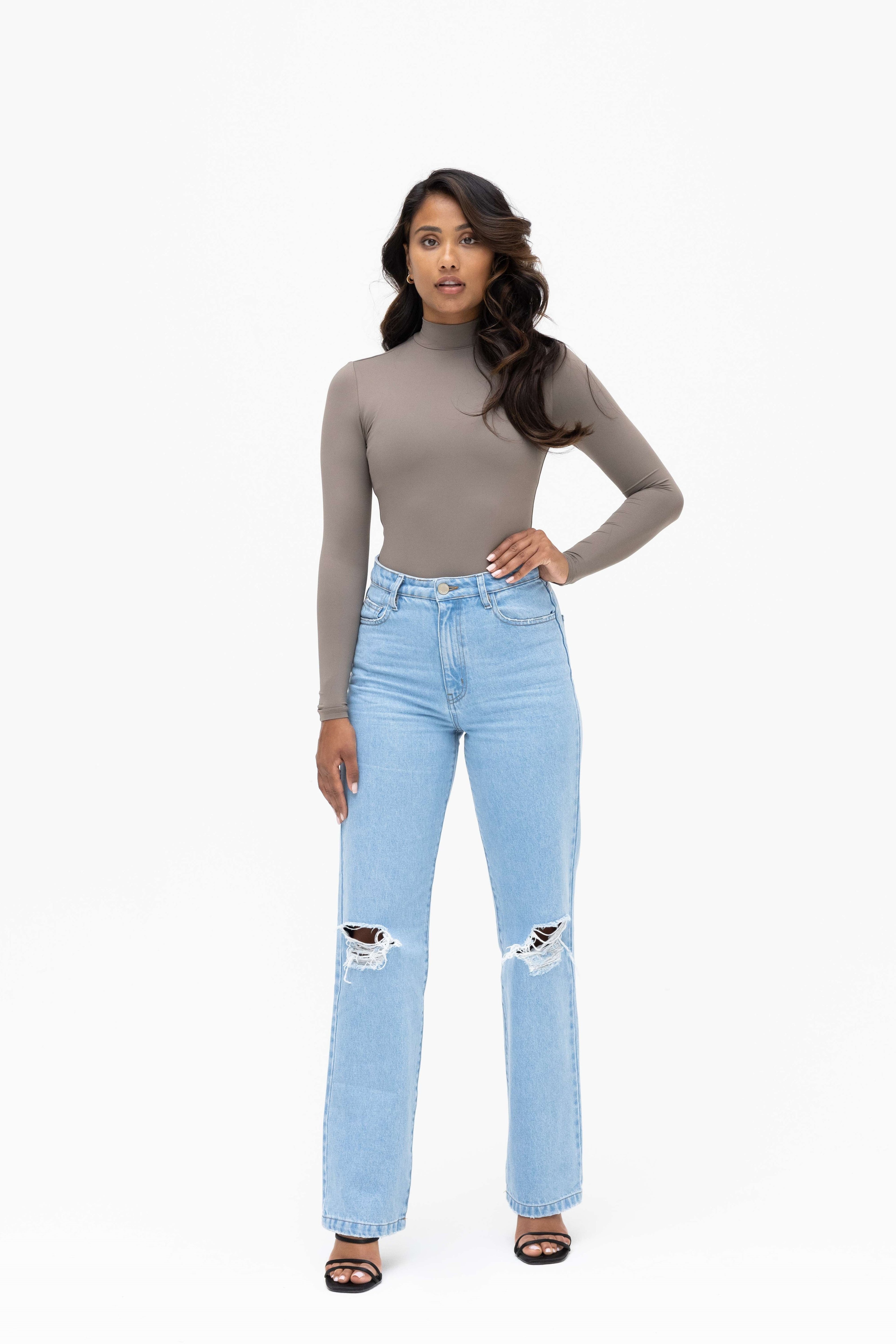 Mock neck body taupe women