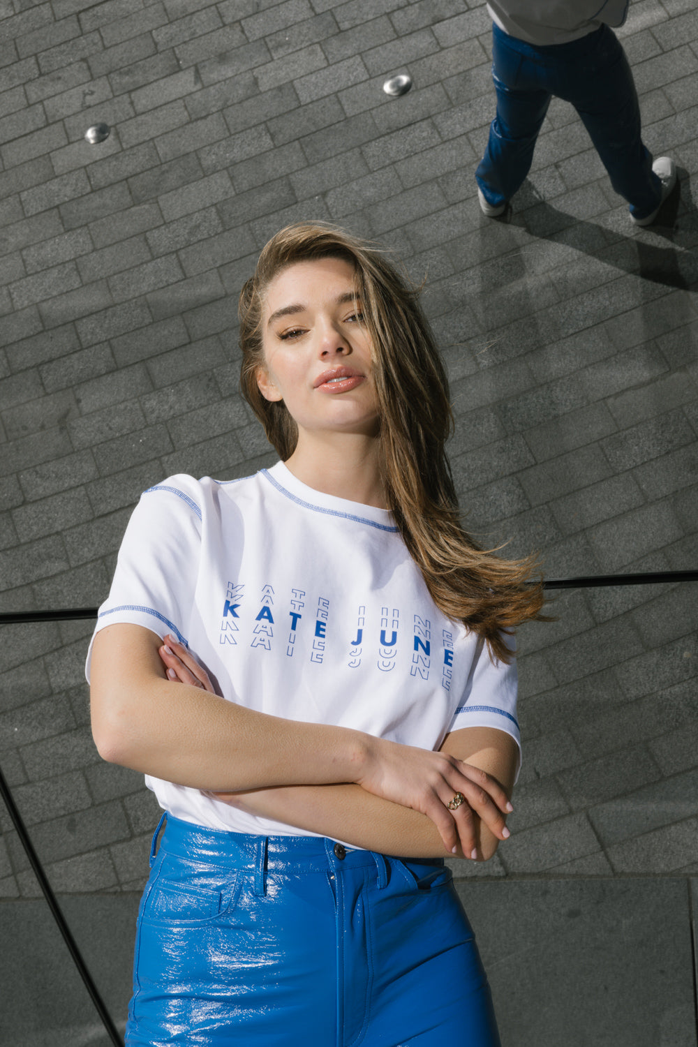 Oversized logo tee blue women