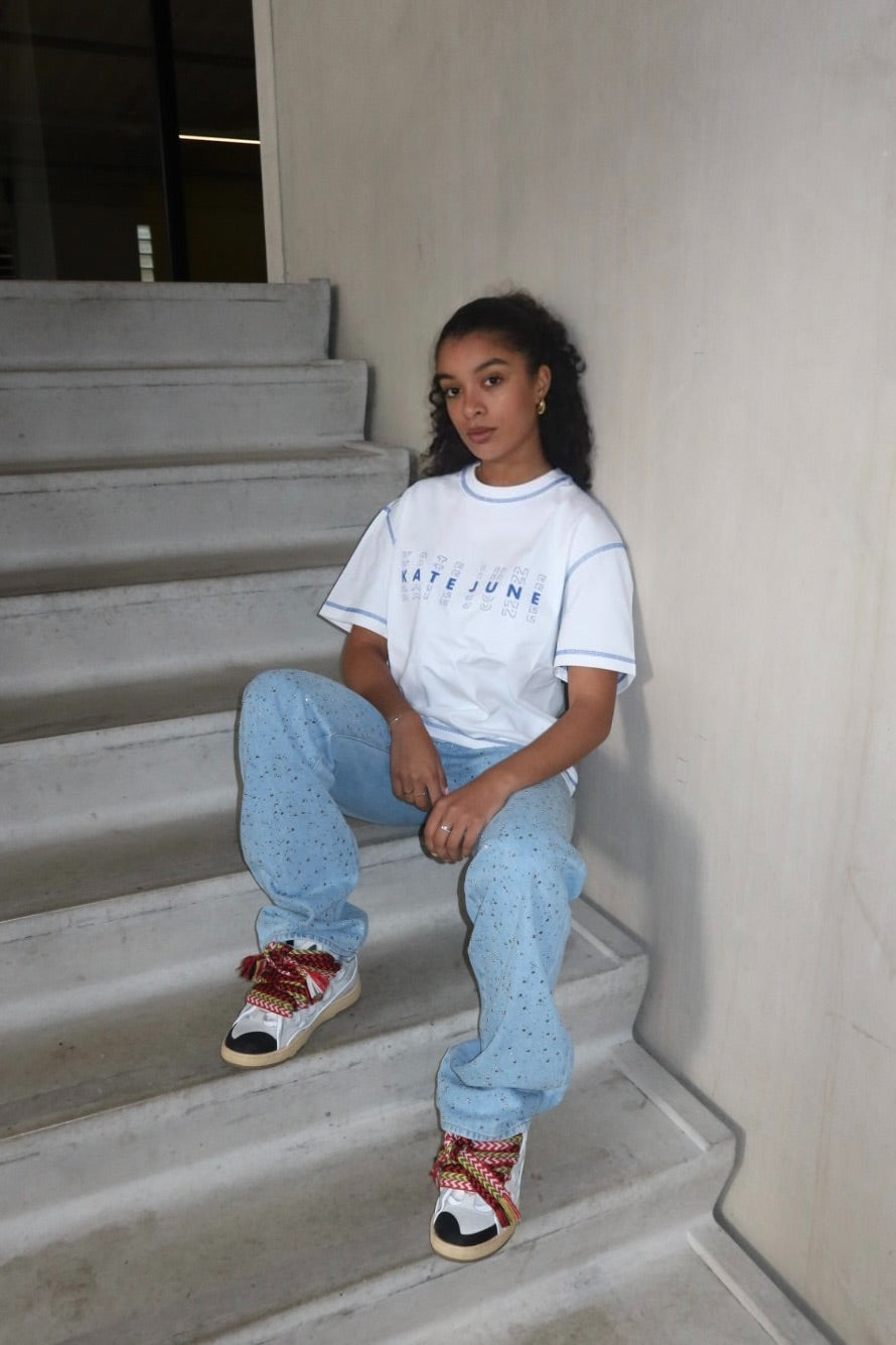 Oversized logo tee blue women