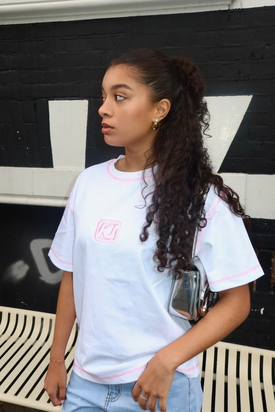 Oversized logo tee pink women