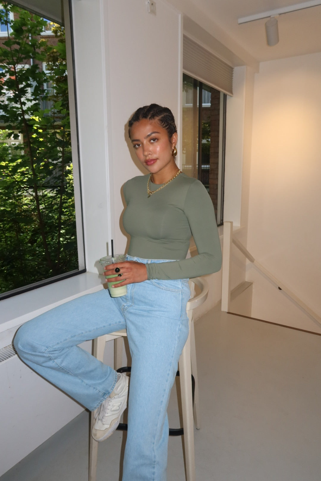 Round neck body army green women