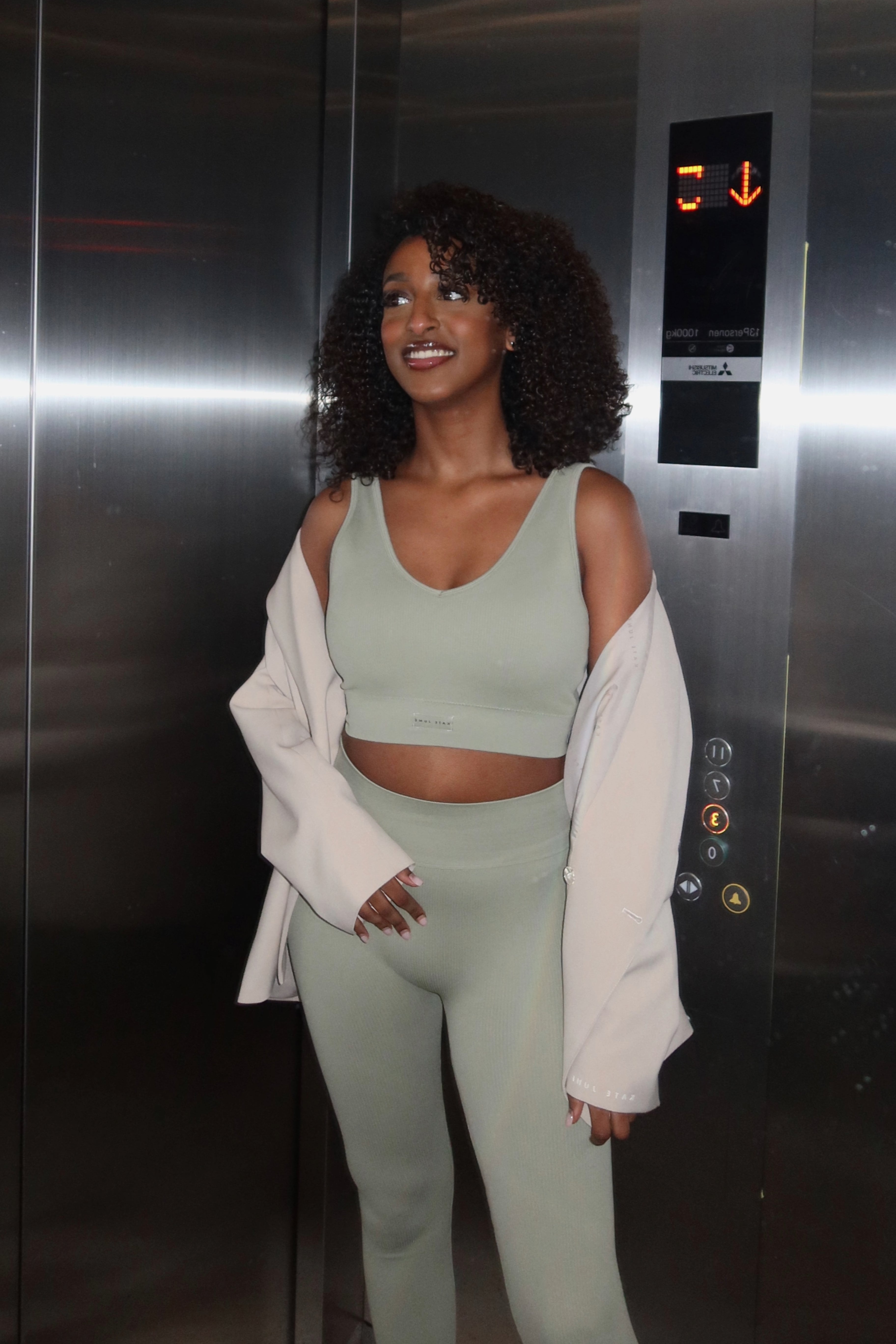 Seamless gym set army green women