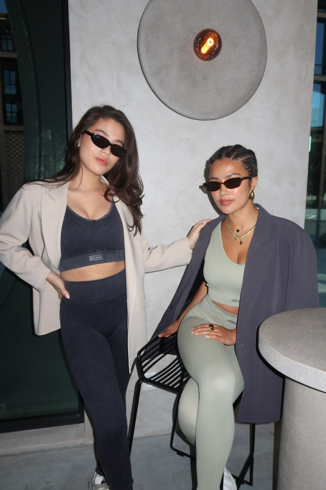 Seamless gym set army green women