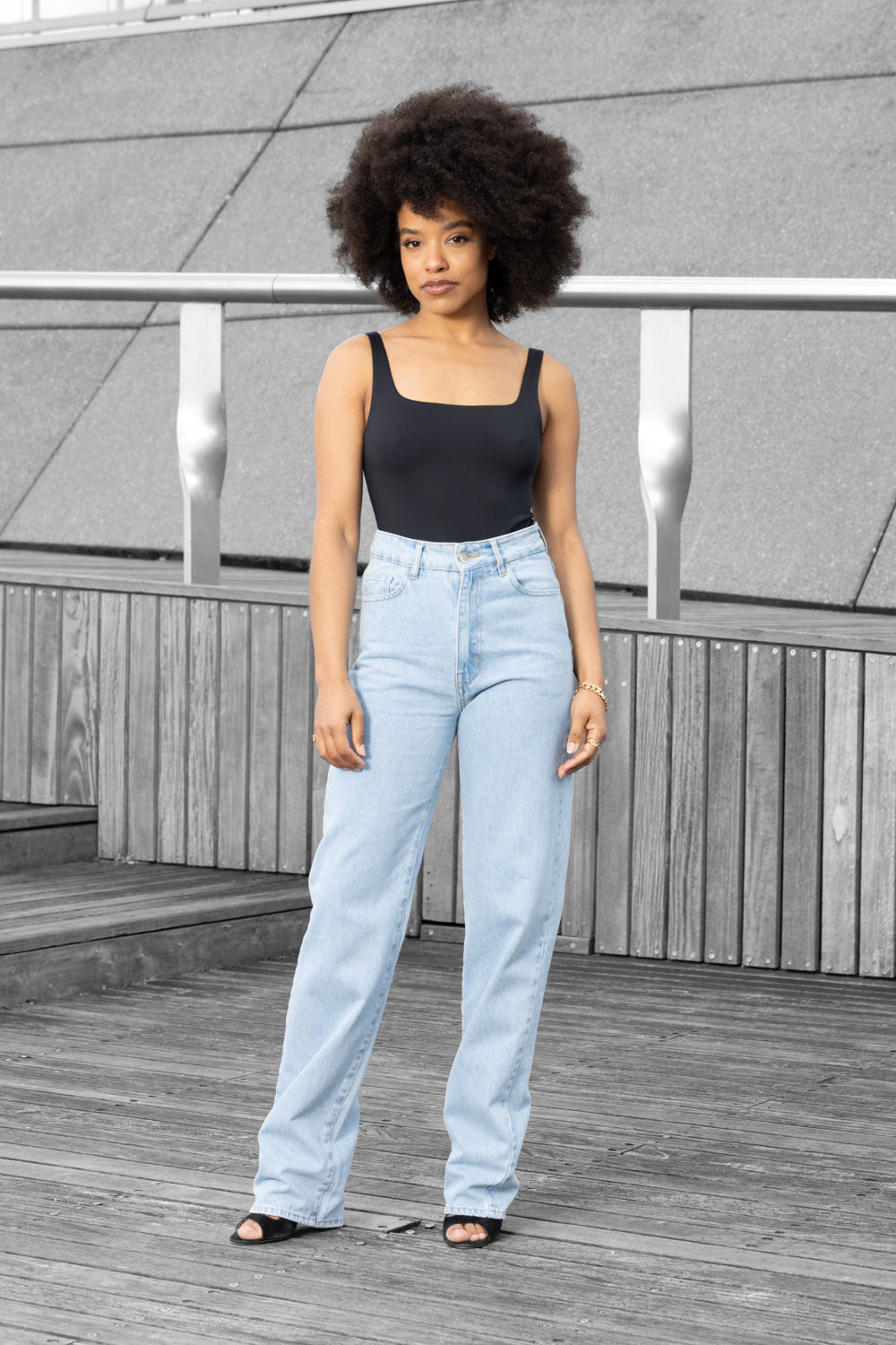 Sleeveless square neck body black women