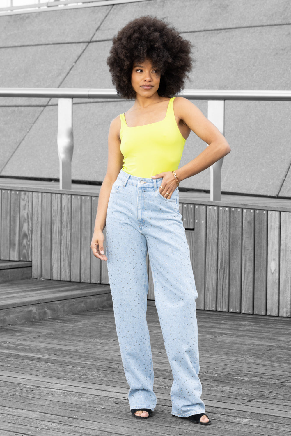 Sleeveless square neck body lime green women