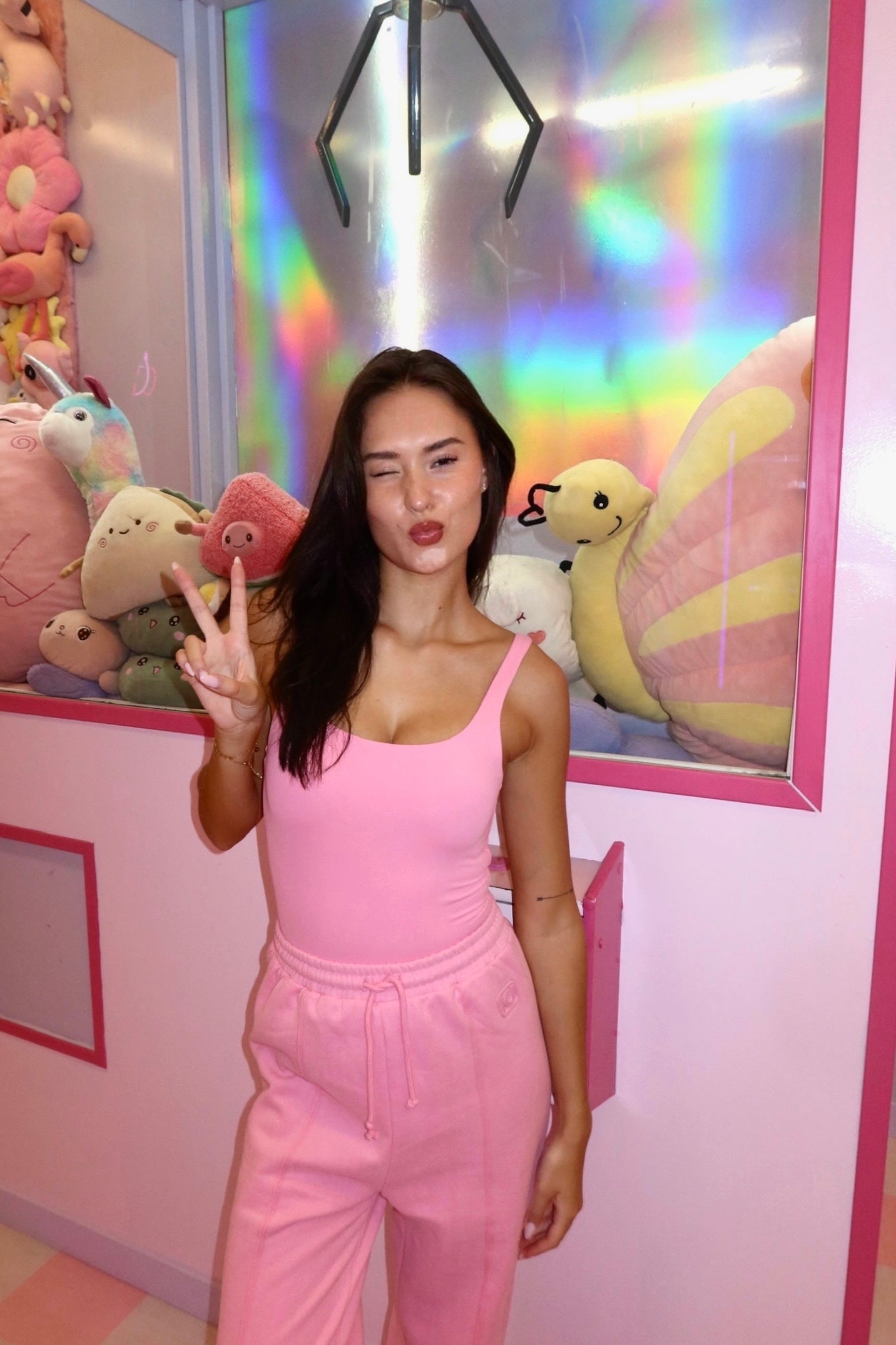 Sleeveless square neck body pink women