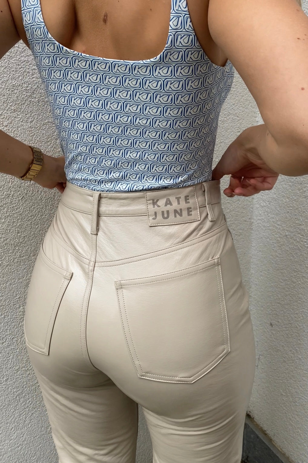 Vinyl straight leg pants sand women