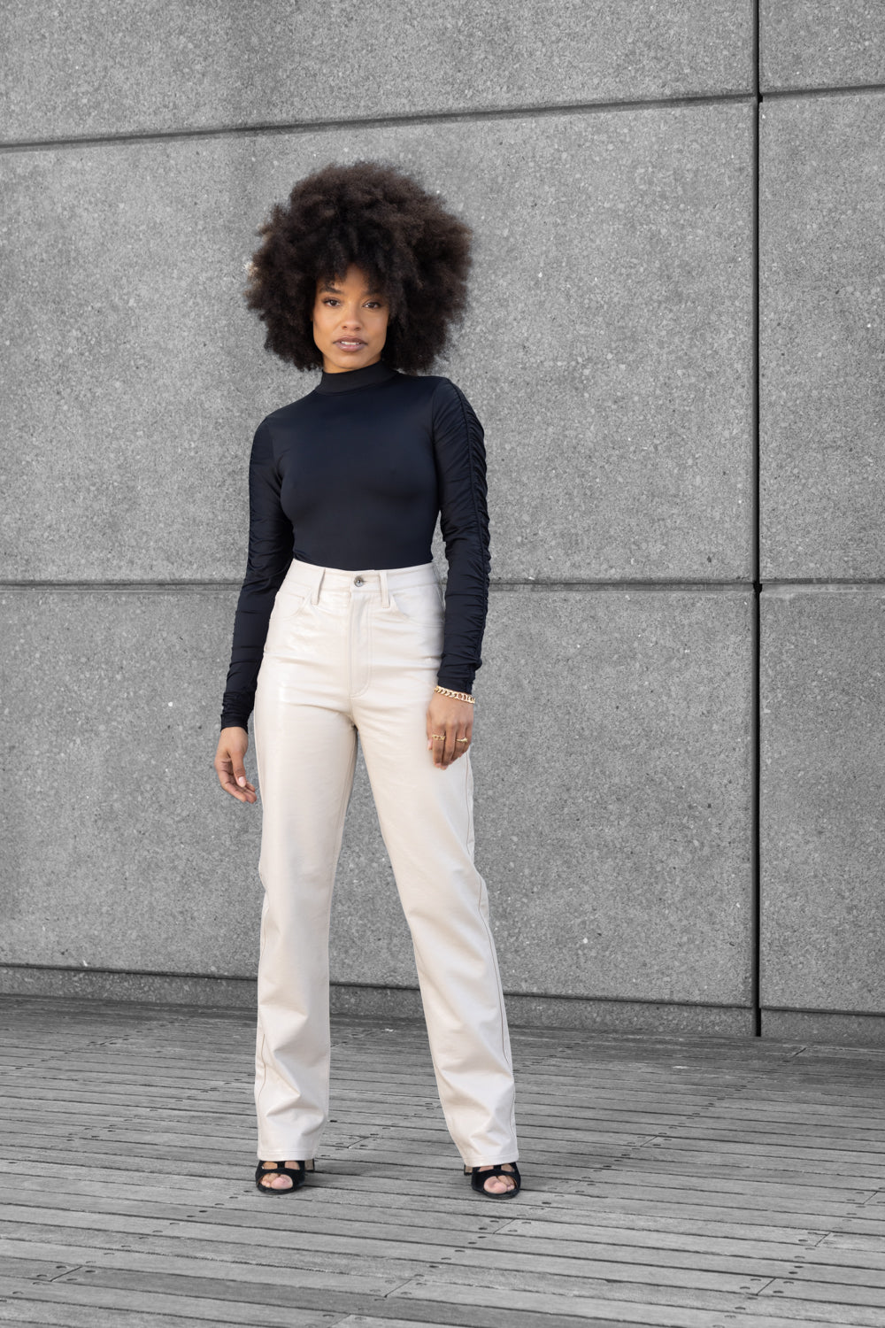 Vinyl straight leg pants sand women