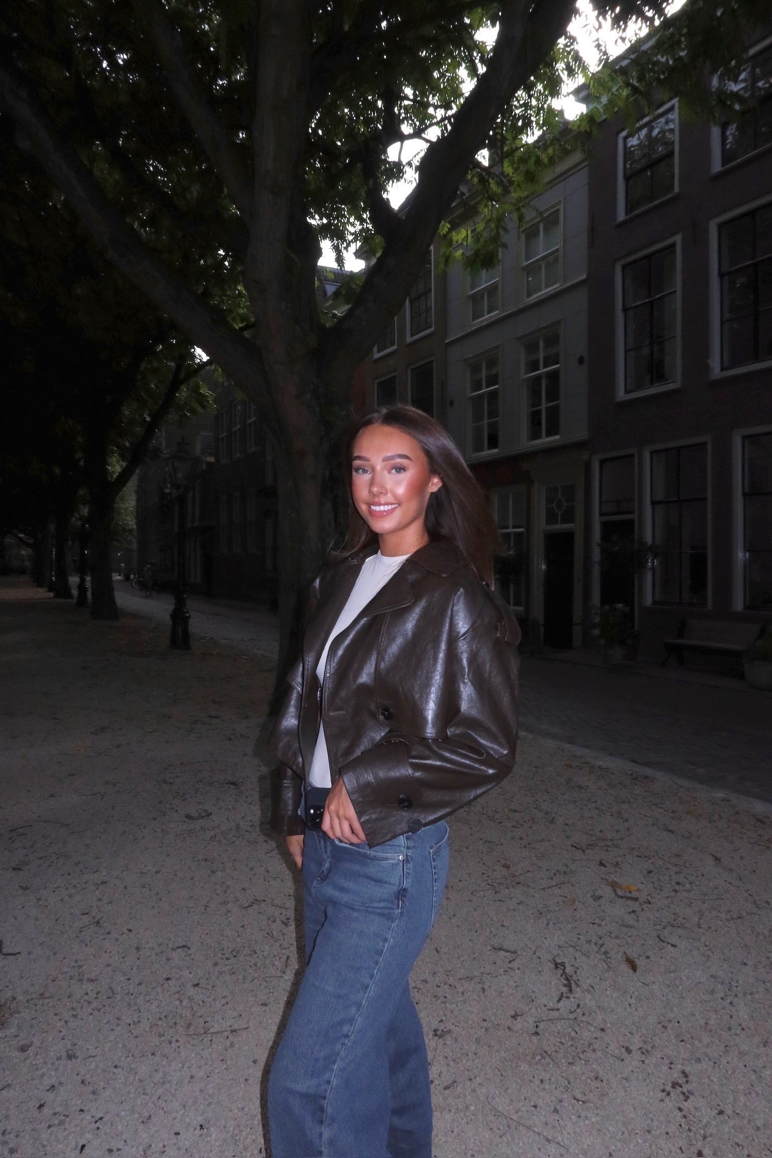 Vintage pu jacket dark brown women