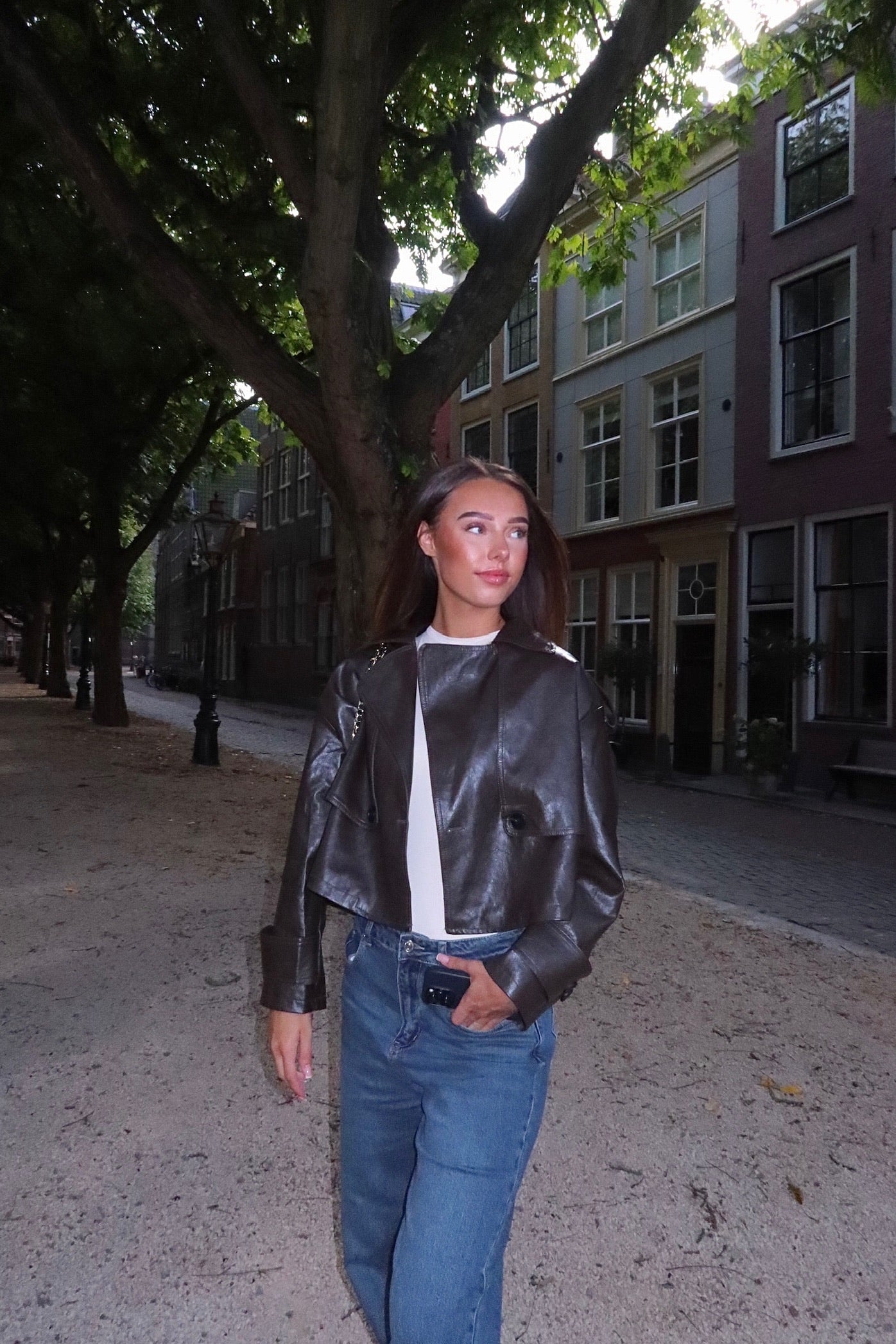 Vintage pu jacket dark brown women