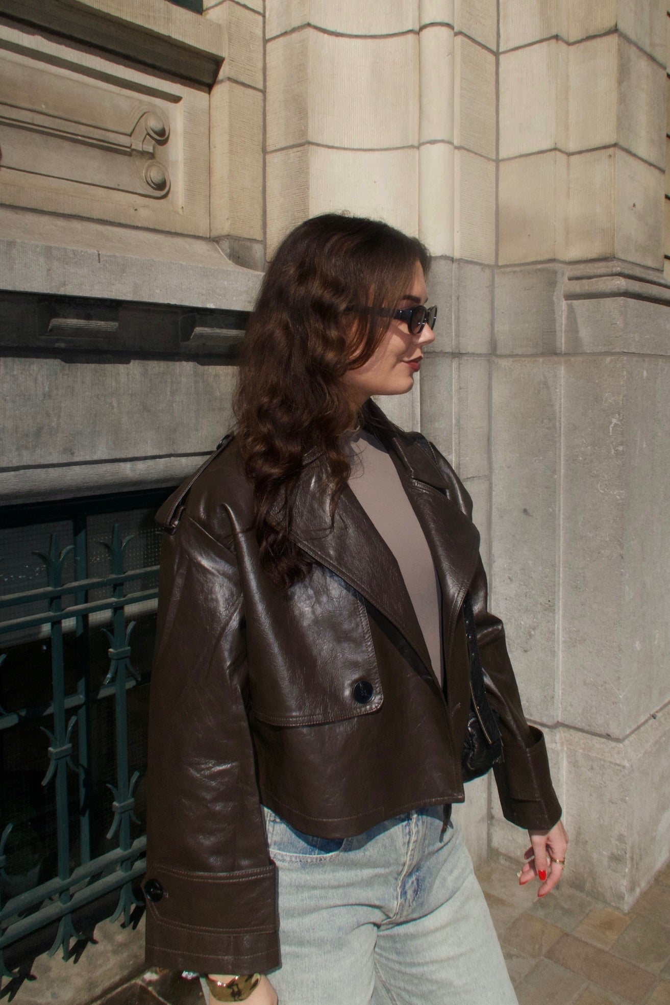 Vintage pu jacket dark brown women