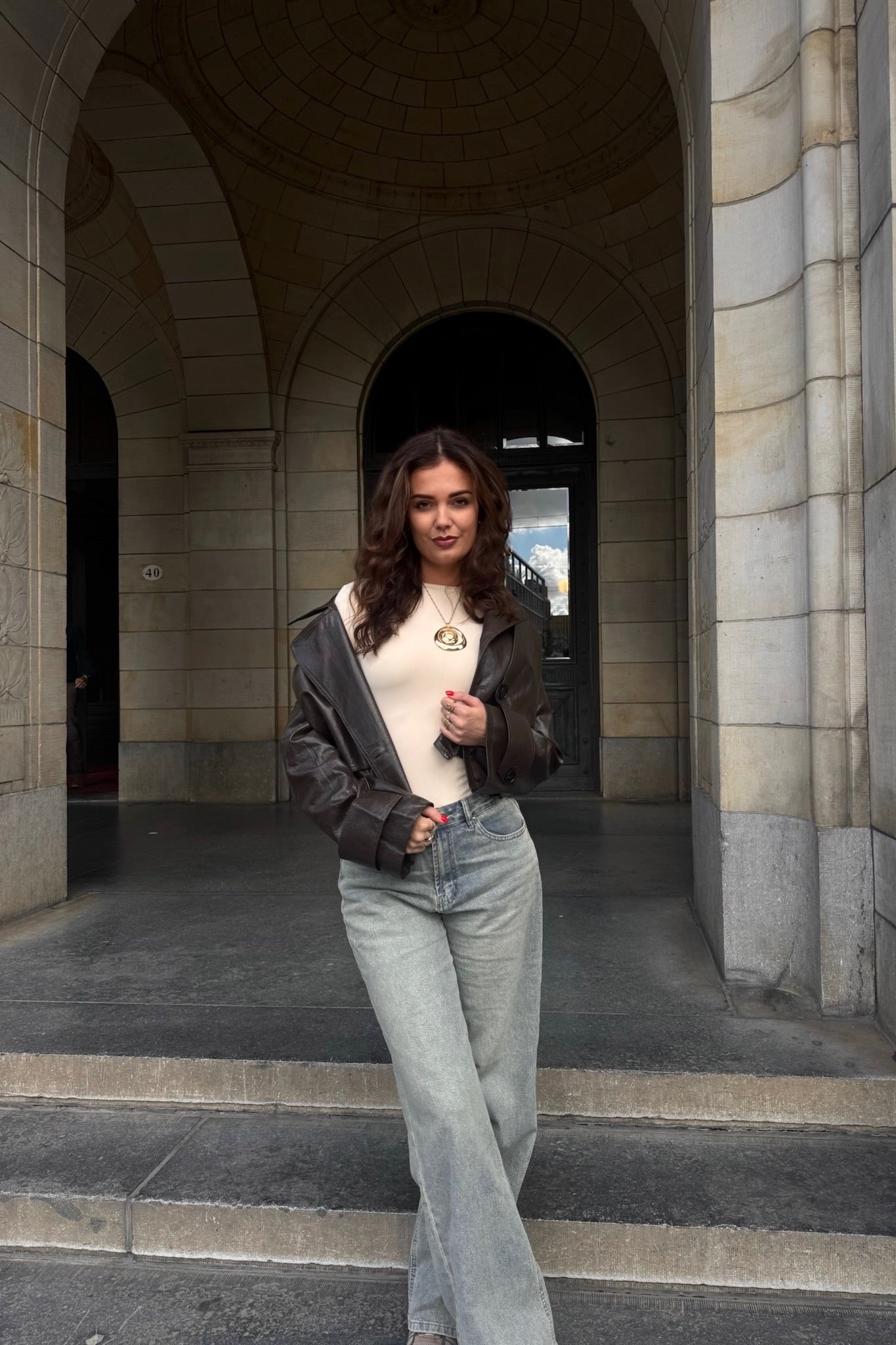 Vintage washed straight leg jeans women