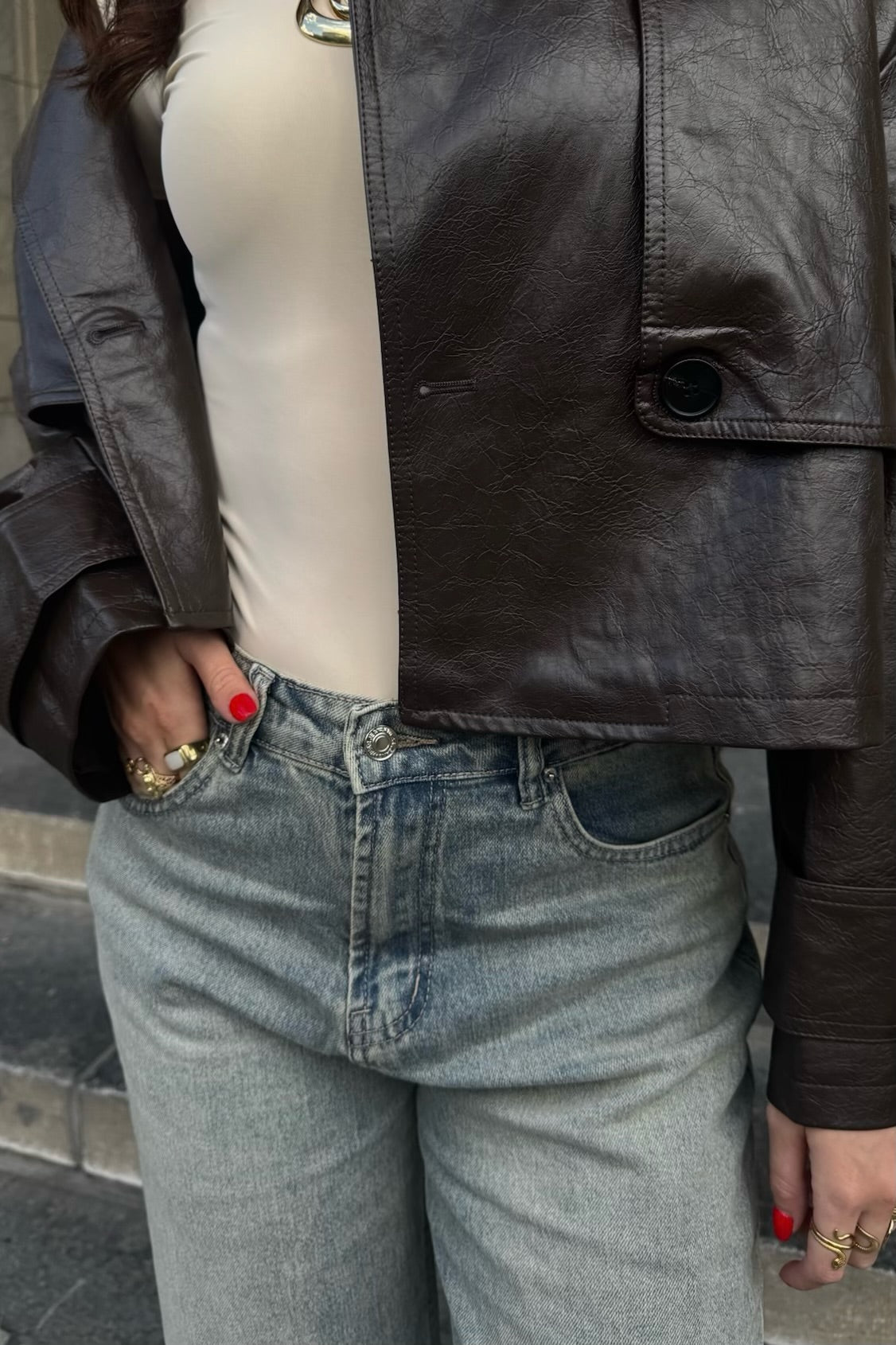 Vintage washed straight leg jeans women