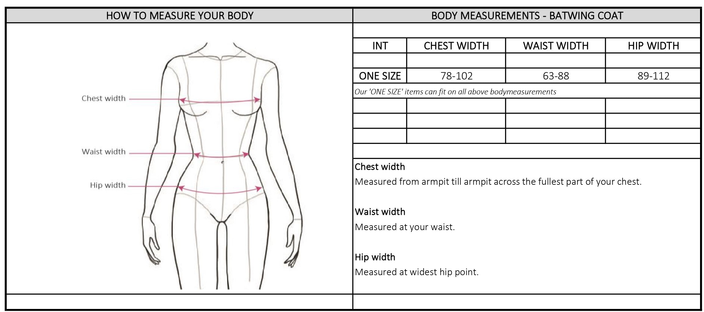 Size chart