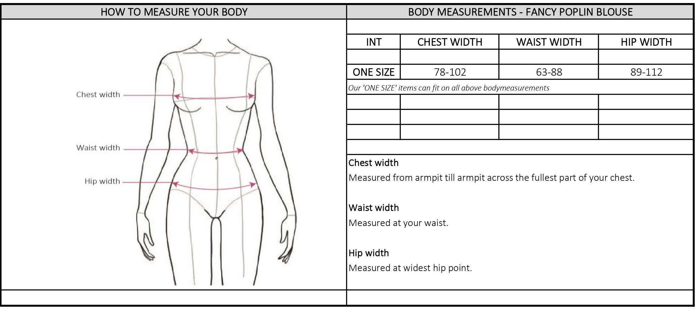 Size chart