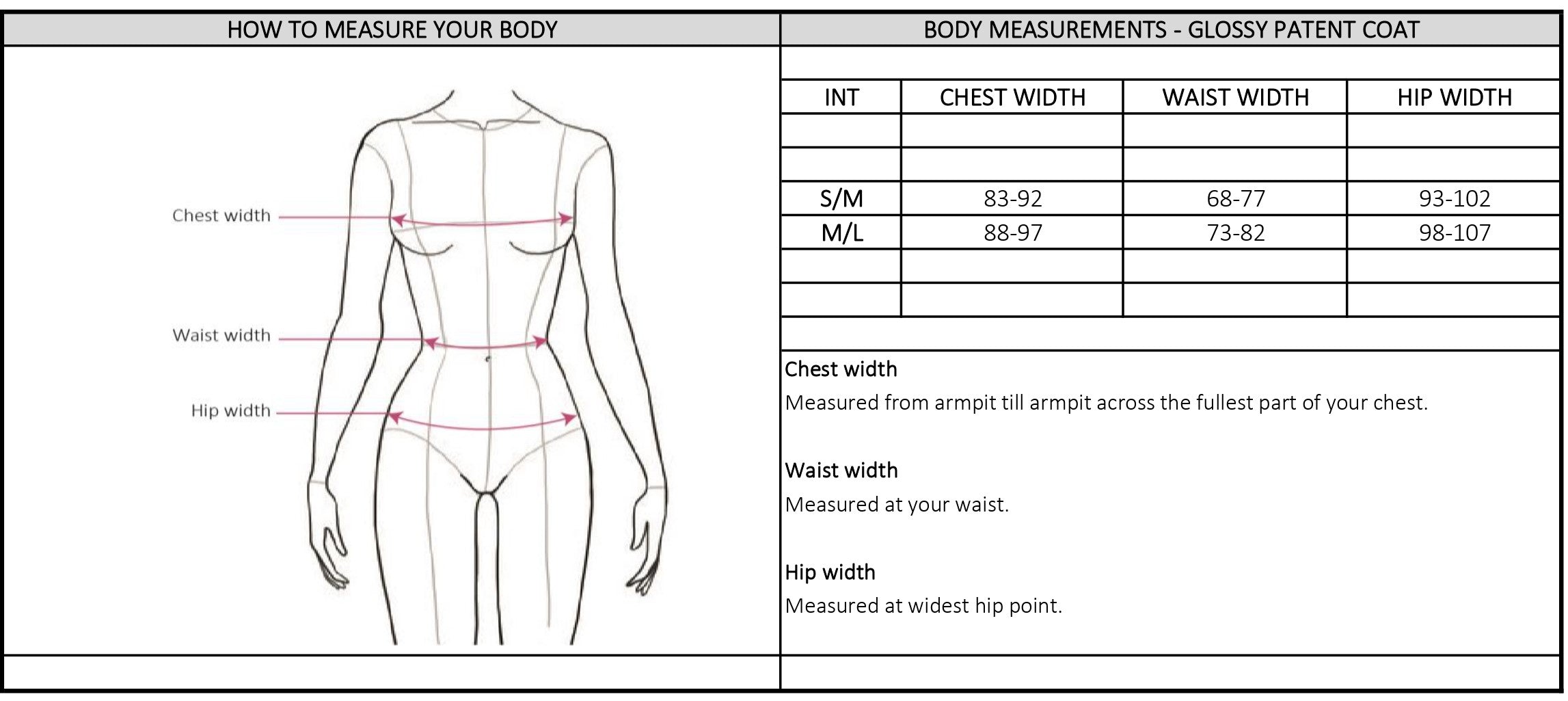 Size chart