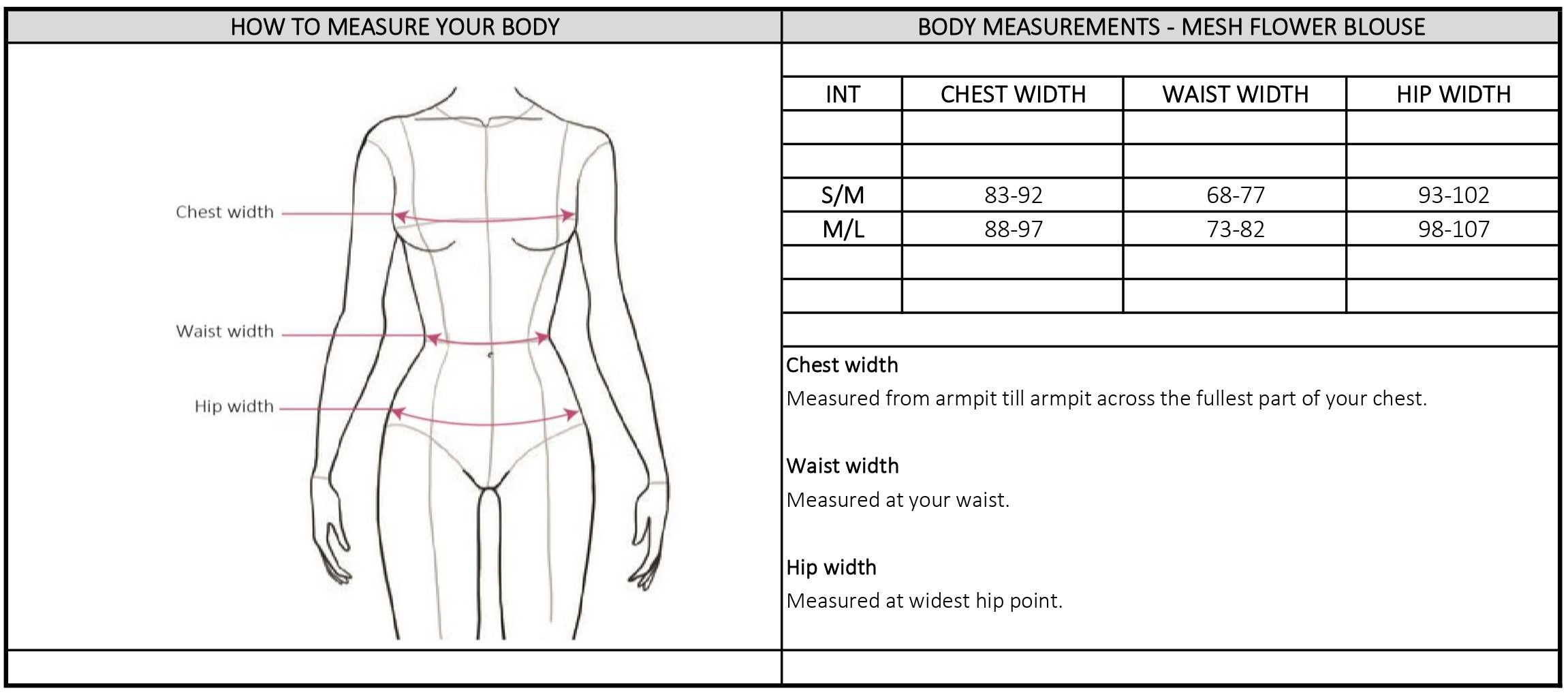Size chart