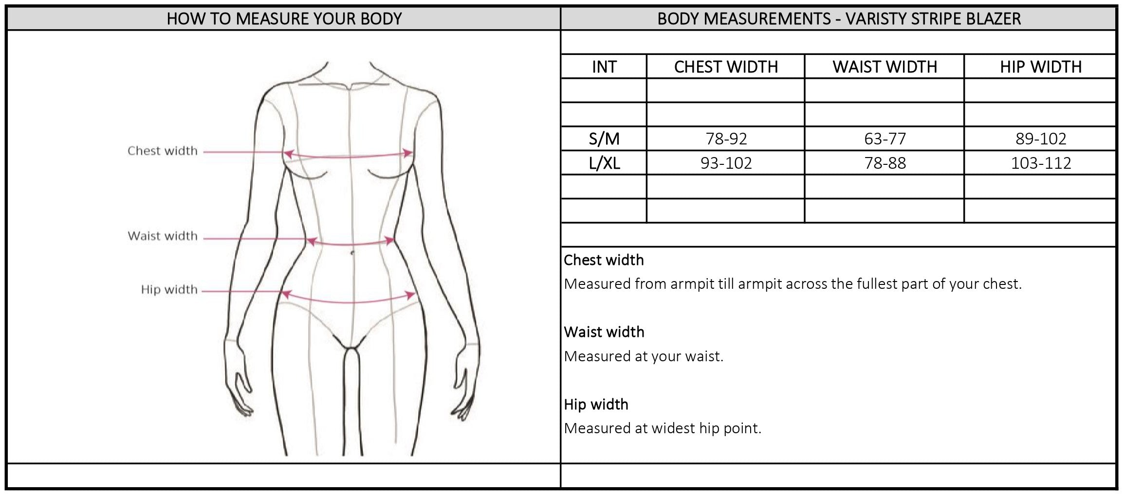 Size chart
