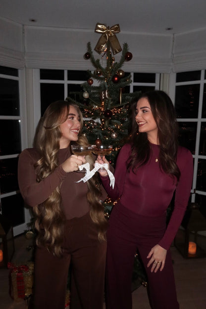 Crepe wide leg pants burgundy women