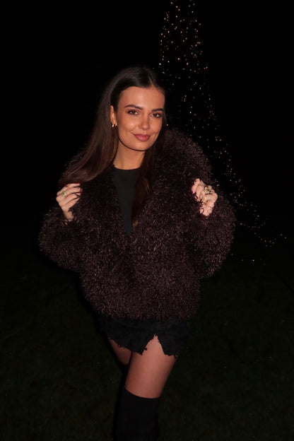 The oversized hairy coat brown women 