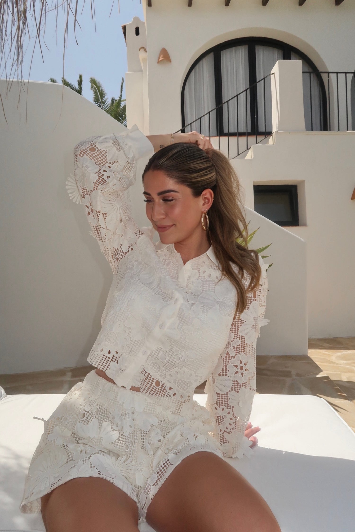 Beige crochet co-ord set women